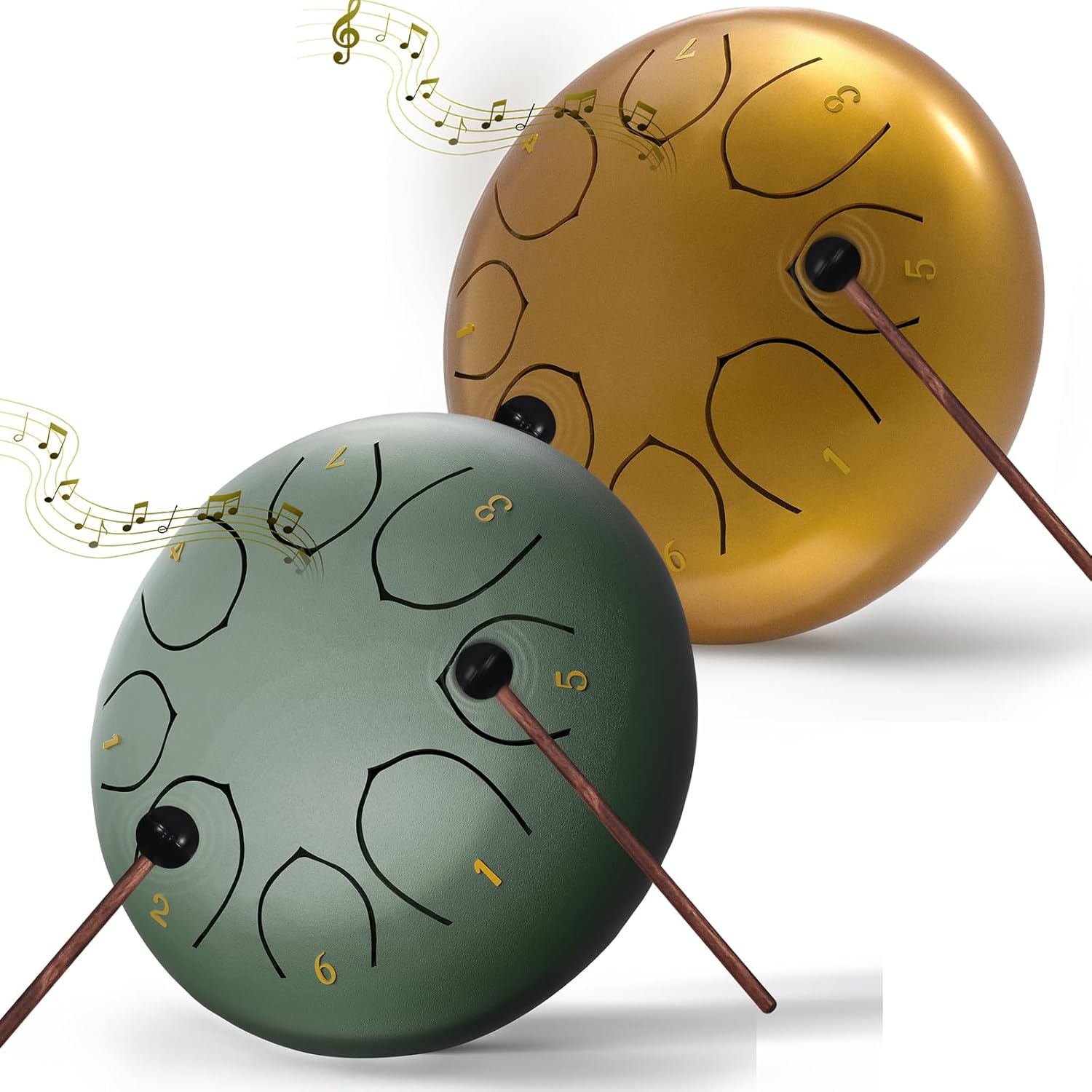 2 Pcs Rain Drum for Outside Garden, 6 Inches 8 Notes Steel Tongue Chakra Drum, Waterproof Rain Chime Meditation Drum, Musical Instruments for Adult Gift with Drum Bag, Music Book, Drum Mallets