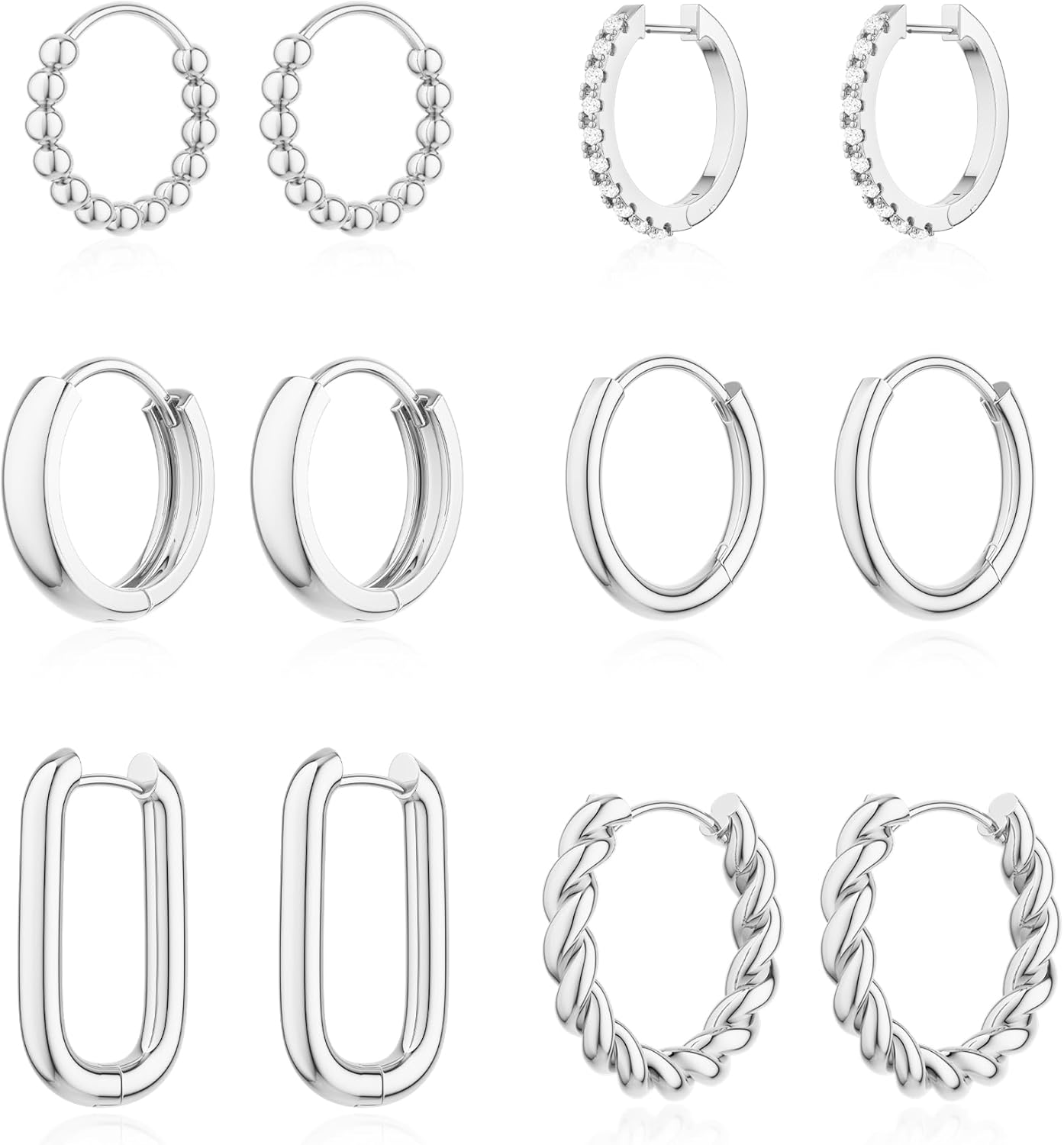 HEVOCY 6 Pairs Chunky Hoop Earrings Set for Women: Trendy 14K Gold/Silver Plated Hypoallergenic Small Thick Open Huggie Hoop Earring Set Lightweiht Twist Square Huggie Earrings for Women