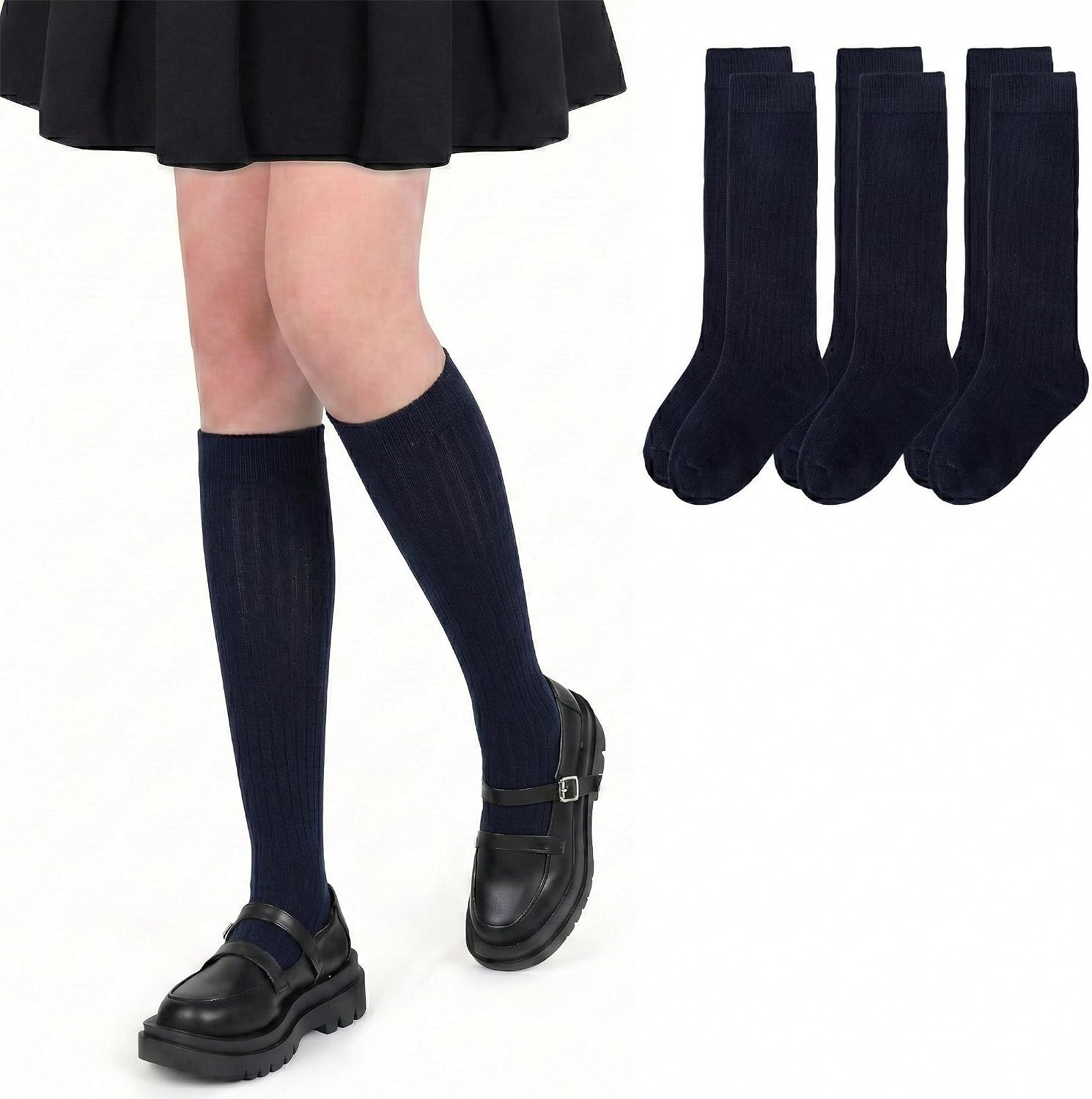 4-12 Years Girls Knee High Socks,Long Socks for Little Girls School Uniform Dress Sock for Kids Toddler,3/6 Pairs