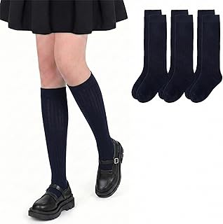 4-12 Years Girls Knee High Socks,Long Socks for Little Girls School Uniform Dress Sock for Kids Toddler,3/6 Pairs
