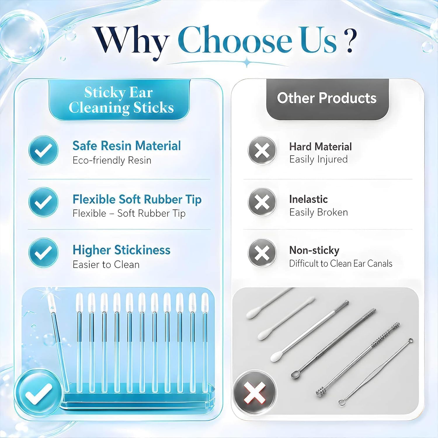 Sticky Ear Cleaning Stick,24Pcs Sticky Ear Cleaners for Adults,Reusable Ear Cleaner Sticky Pick,Resin Gel Ear Stick Gentle Ear Wax Removal Tool