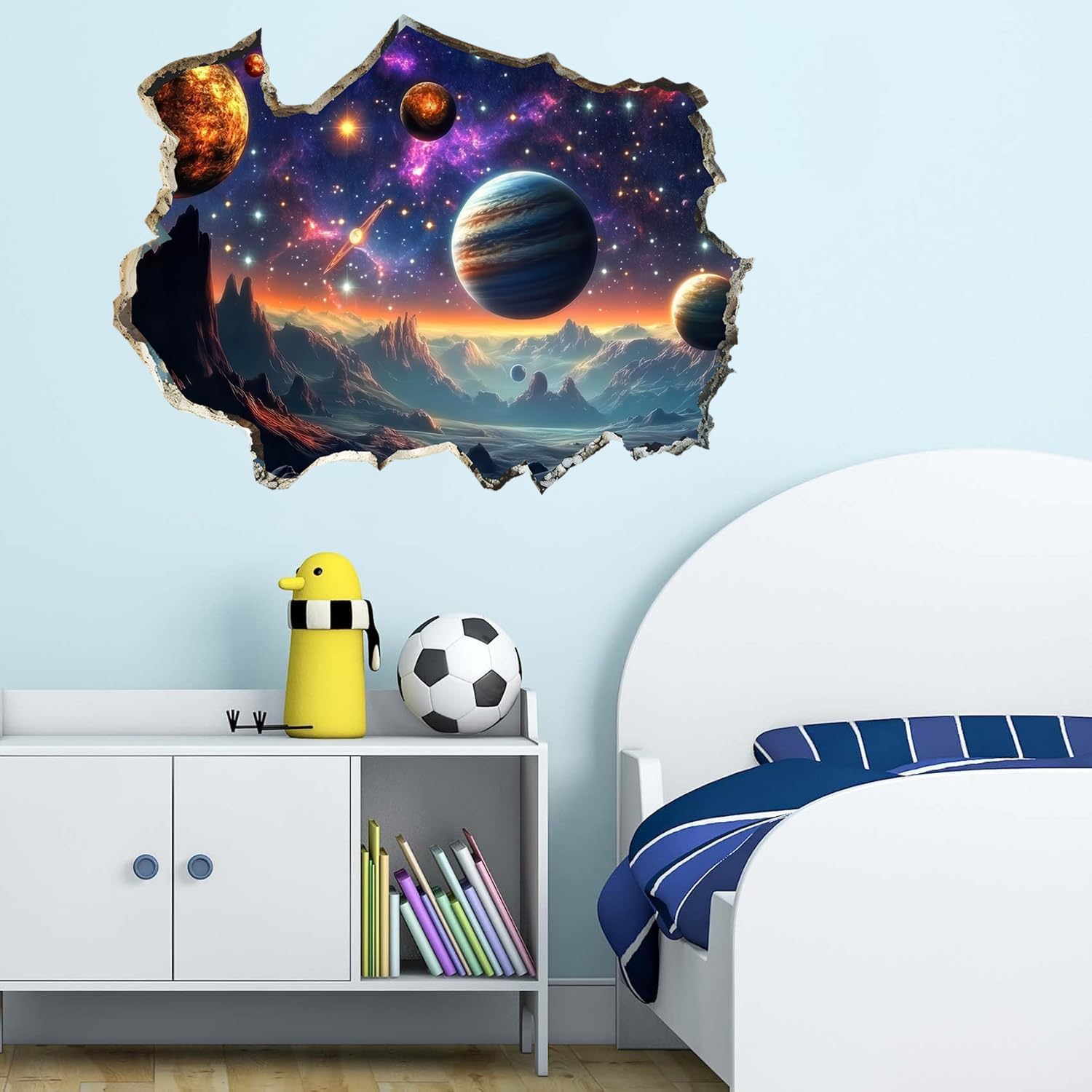 3D Galaxy Planets Wall Stickers Cracked Solar System Wall Decals Cracked Outer Space Removable Vinyl Wall Clings Art Living Room Bedroom Classroom Decor