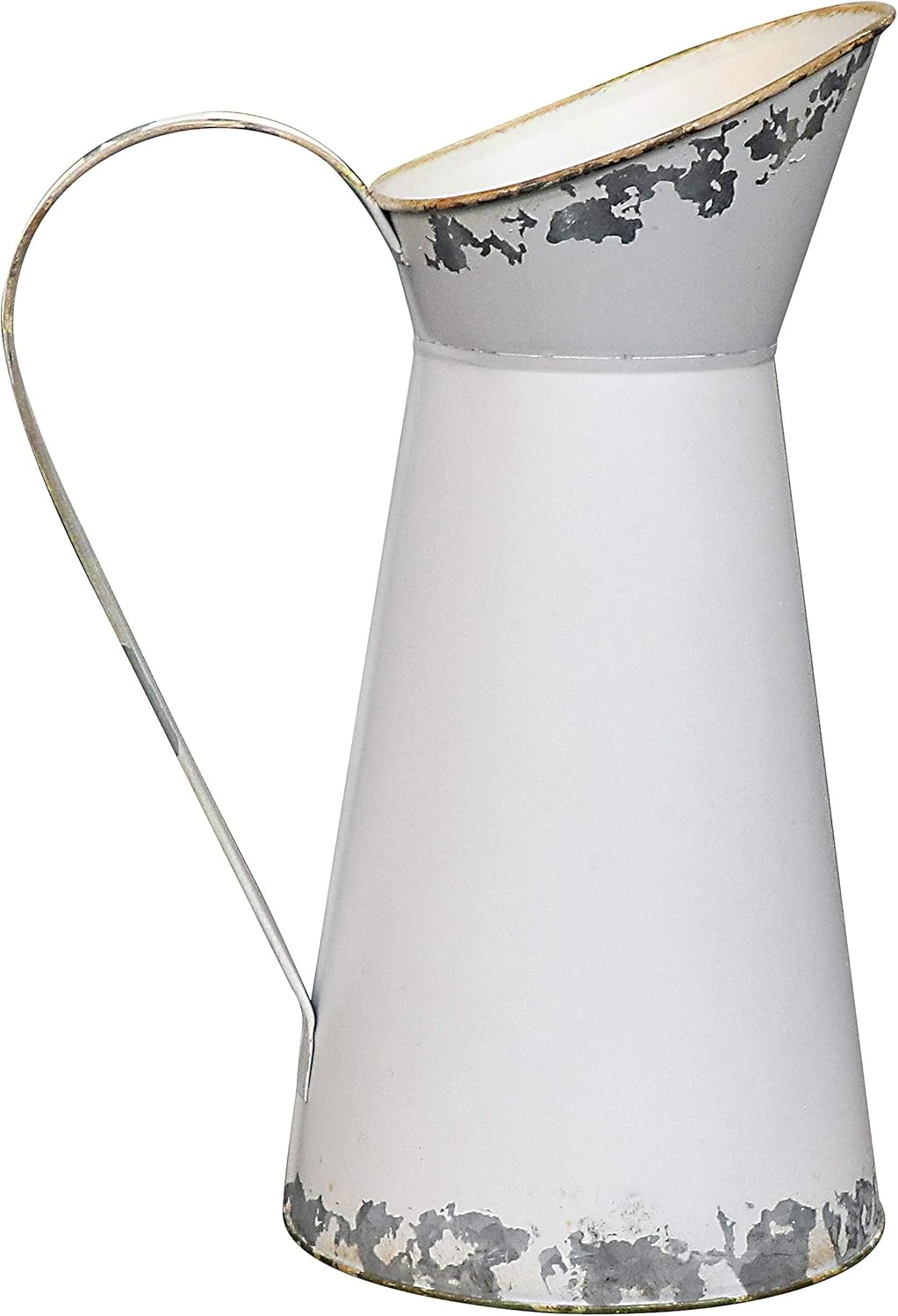 MISIXILE White Rustic Metal Jug Pitcher Vase Shabby Chic Decorative Flower Vase Watering Can for Home Decoration Large - 11"