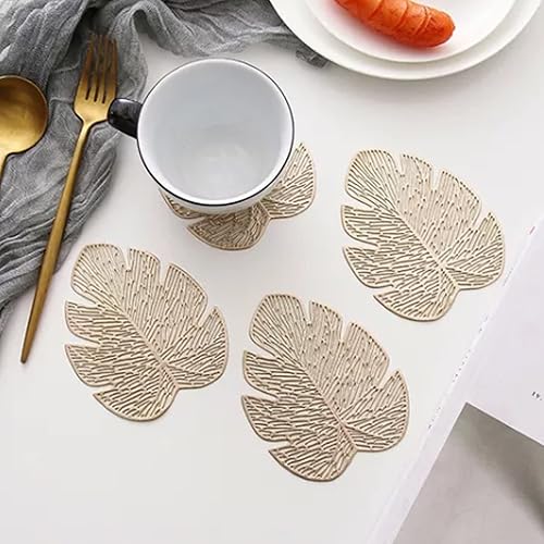 Miniatura 6 de Juego de 6 manteles individuales, manteles individuales redondos para mesa de comedor y posavasos en forma de hoja, manteles de vinilo prensado