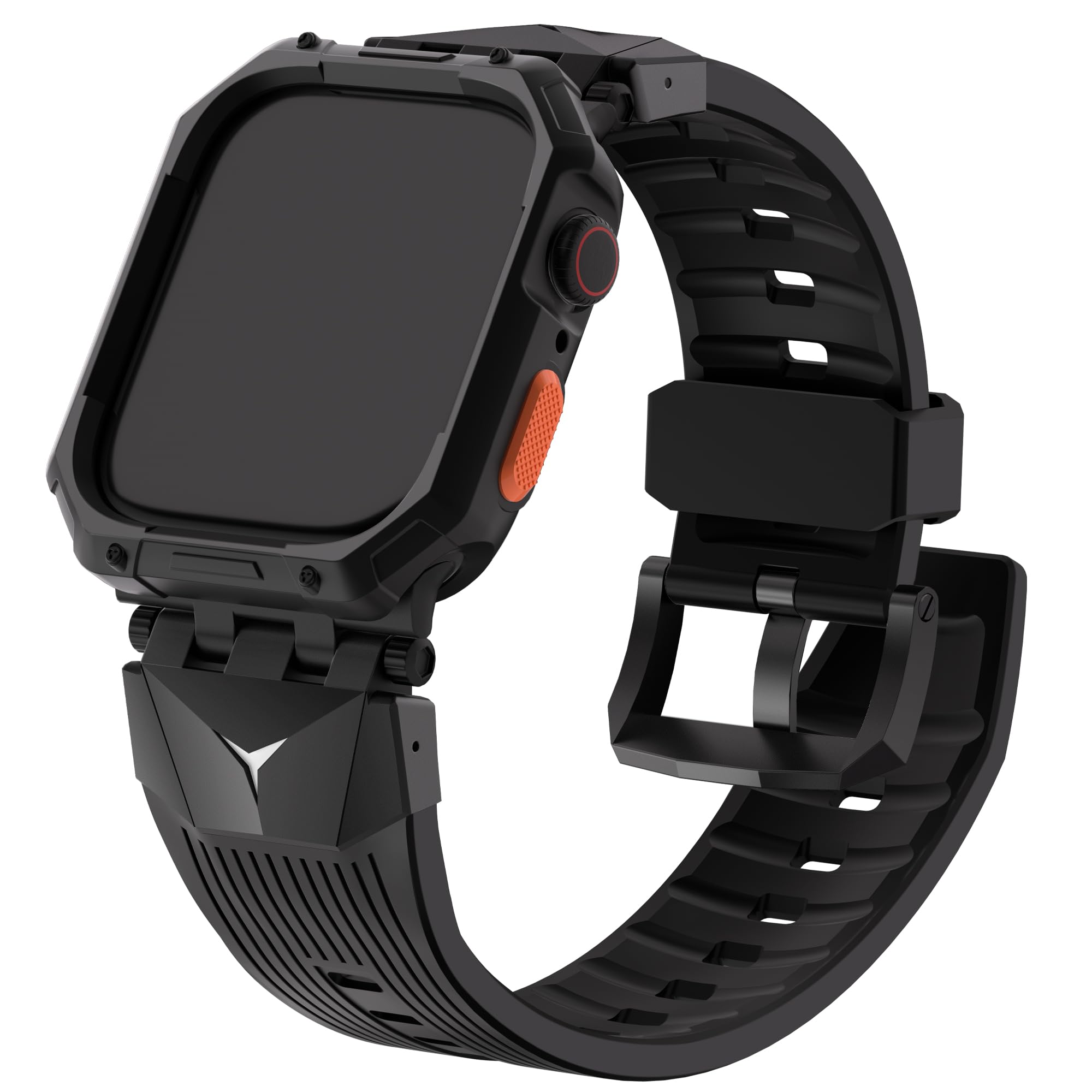 Fullmosa Bands Compatible with Apple Watch 44mm 45mm Series 9/8/7/6/5/4/SE3/SE2/SE, Rugged TPU iWatch Band with Bumper Case for Men, Black+Black