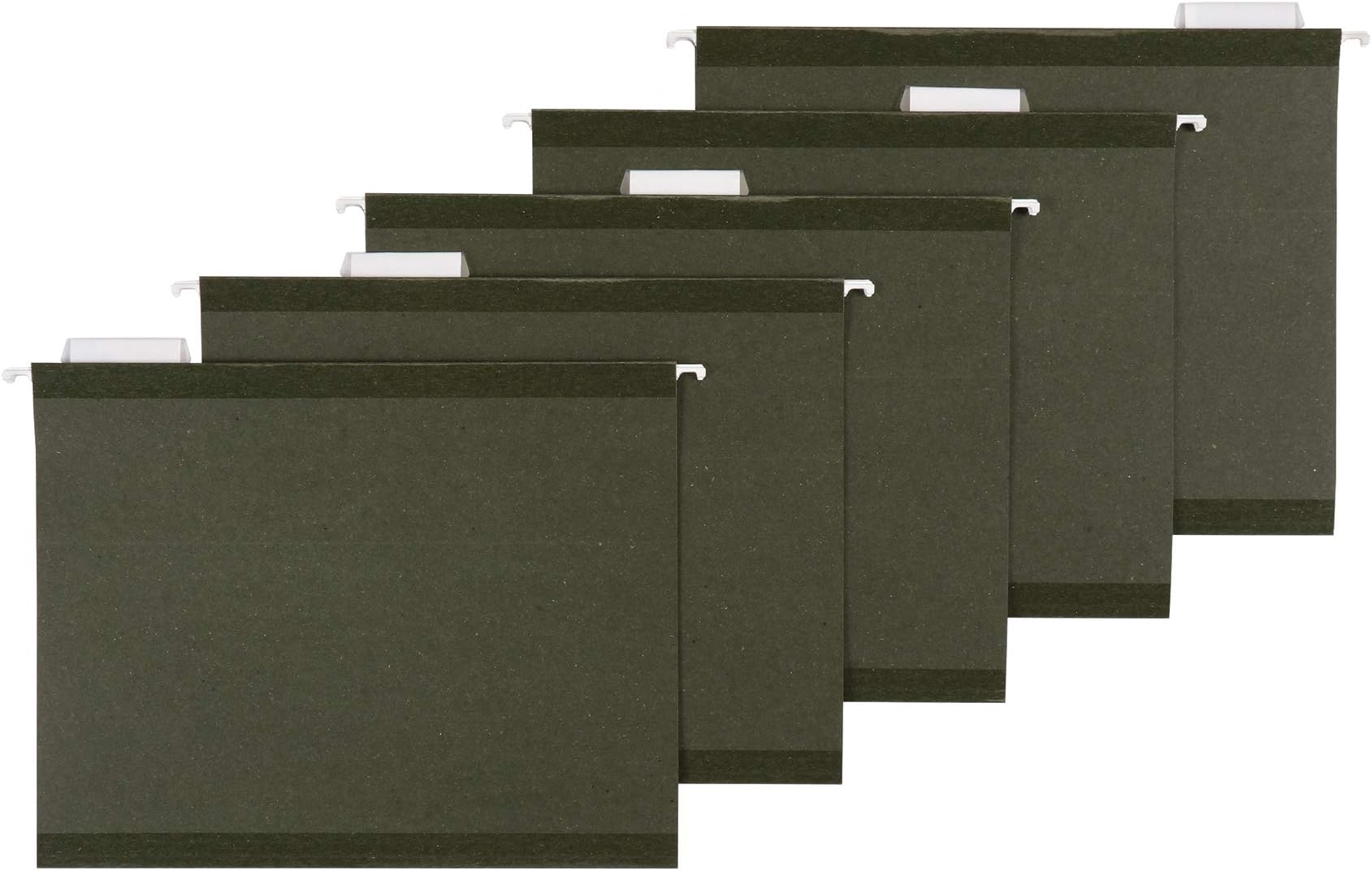 AmazonBasics Hanging File - Poly Reinforced, 1/5 Tab, Green, Letter, 25 per Box