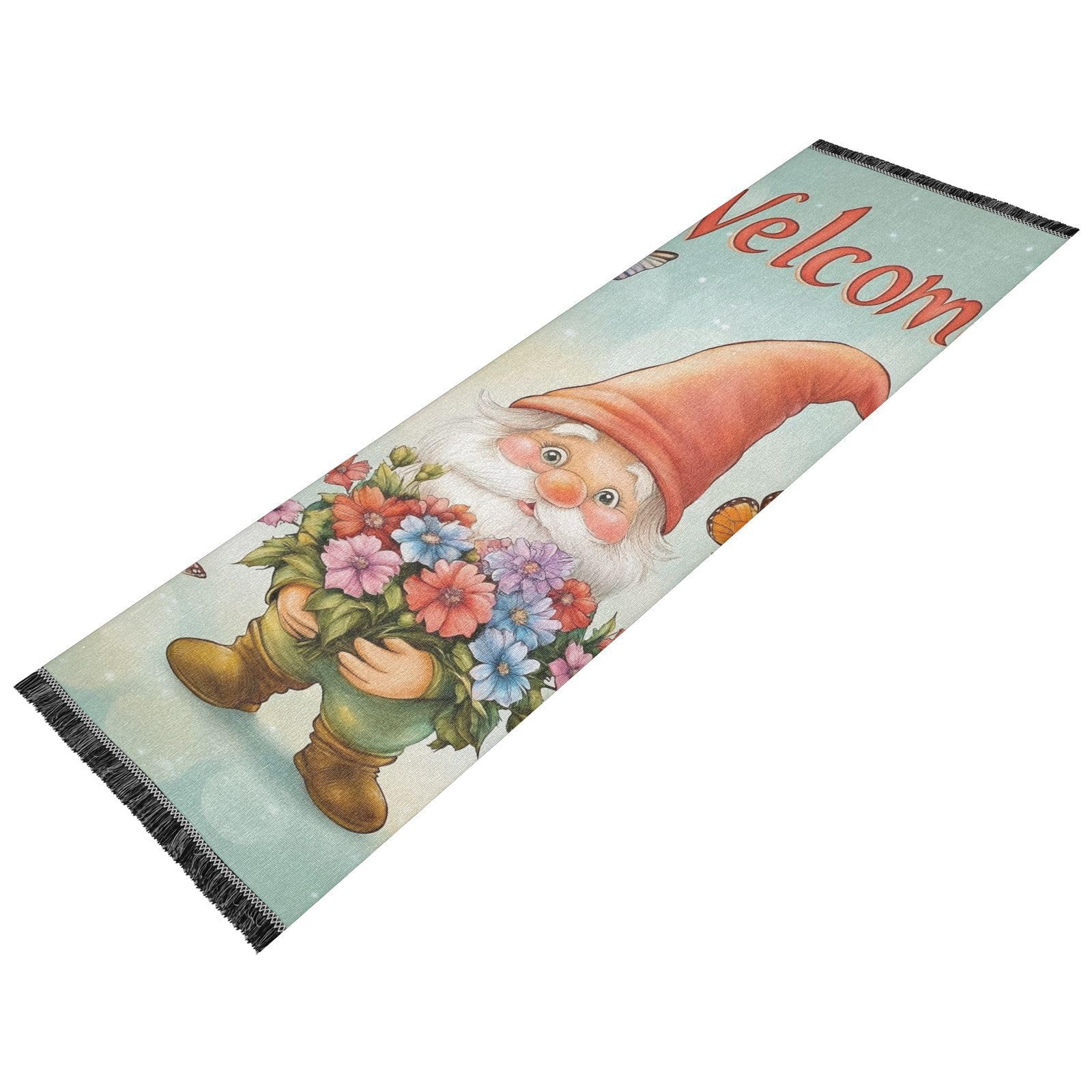 Tapis de couloir lavable et antidérapant avec motif nain de jardin