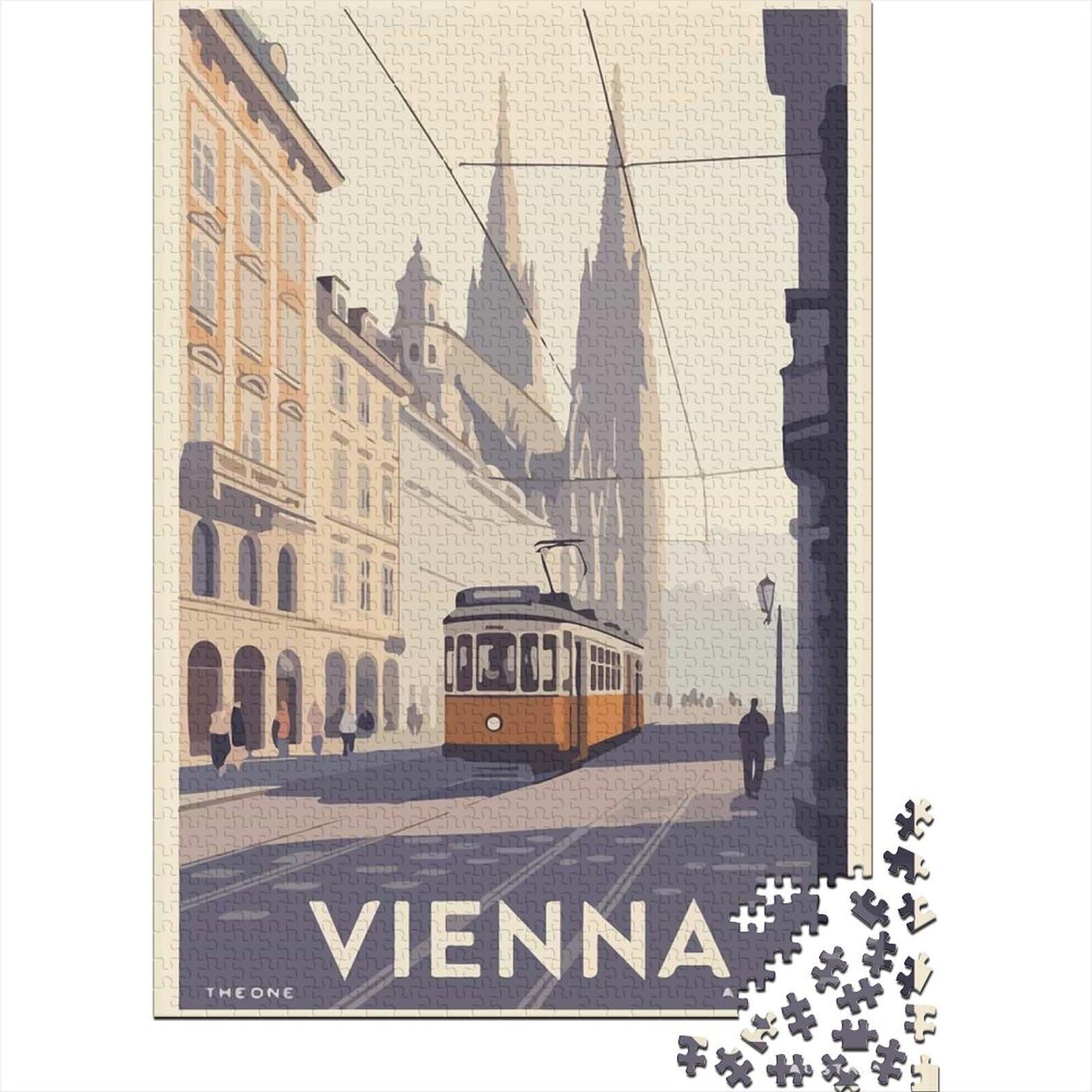 Vienna Austria Travel Poster Travel Puzzle 1000 Pieces, Asian Architecture Inspired View, Interlocking Paper Pieces for Families, Travel Gift, Weekend Hobby, 70x50cm/1000pcs