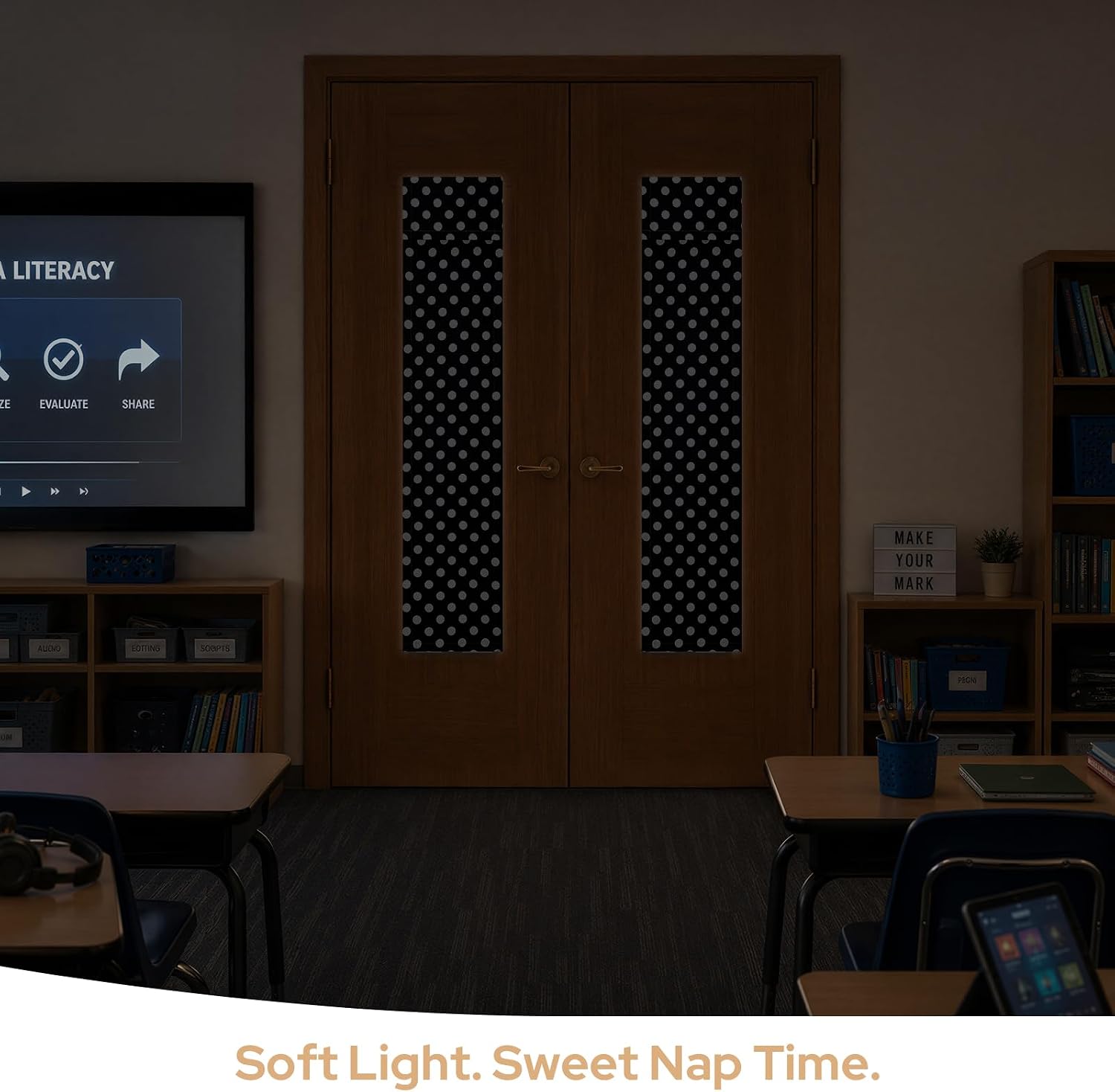 HOMEIDEAS Blackout Classroom Door Window Cover, Black Dots Door Curtains