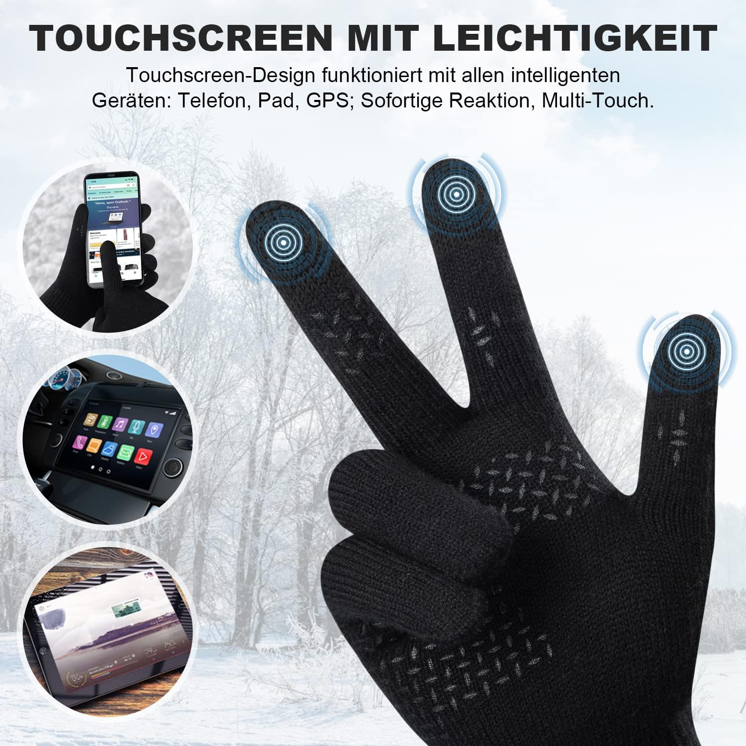 Benirap Winter Gloves for Men Women, Warm Touchscreen Winter Gloves Windproof Non-Slip for Cold Weather Running Cycling Black