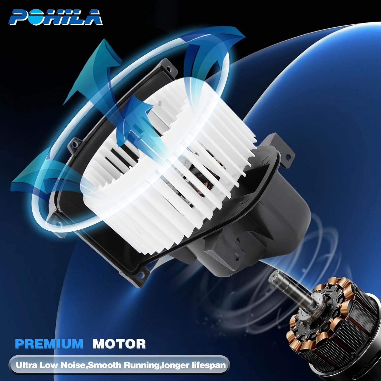 Front Side Blower Motor 700262 Compatible with 2007 2008 2009 2010 2011 2012 2013 2014 2015 Audi Q7, 2004-2010 Volkswagen Touareg, Replaces 700262, 7L0820021Q,4L1820021B