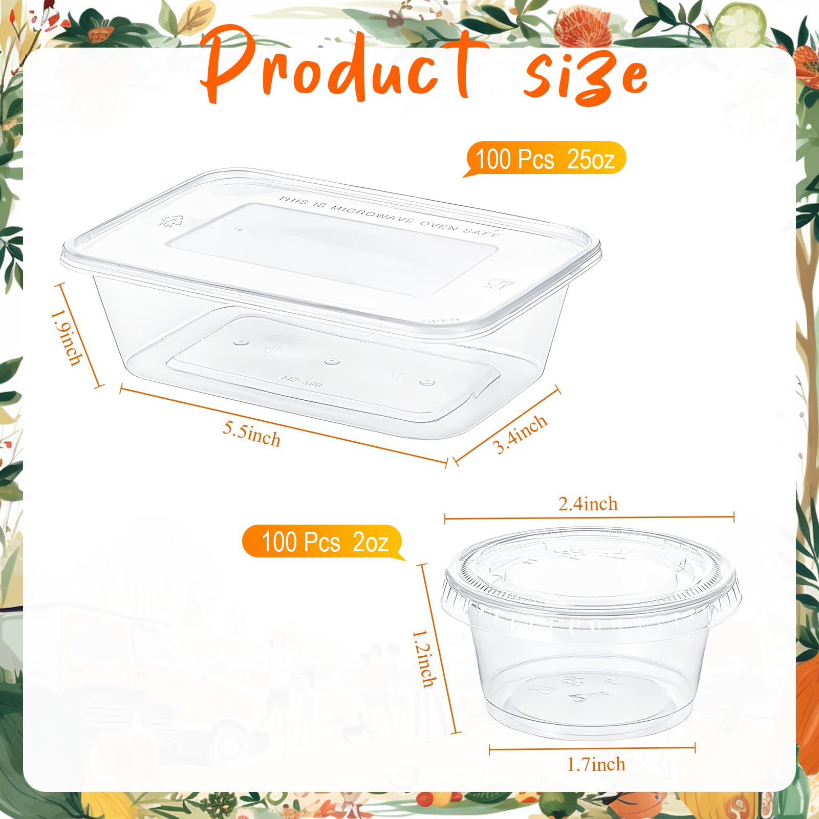 Lallisa Einweg-Frischhaltedosen mit luftdichtem Deckel, transparent, Kunststoff, Portionsbecher mit Deckel, auslaufsicher, für Salat, Suppe, Obst, Saucen, Gewürze, 750 ml, 100 Stück