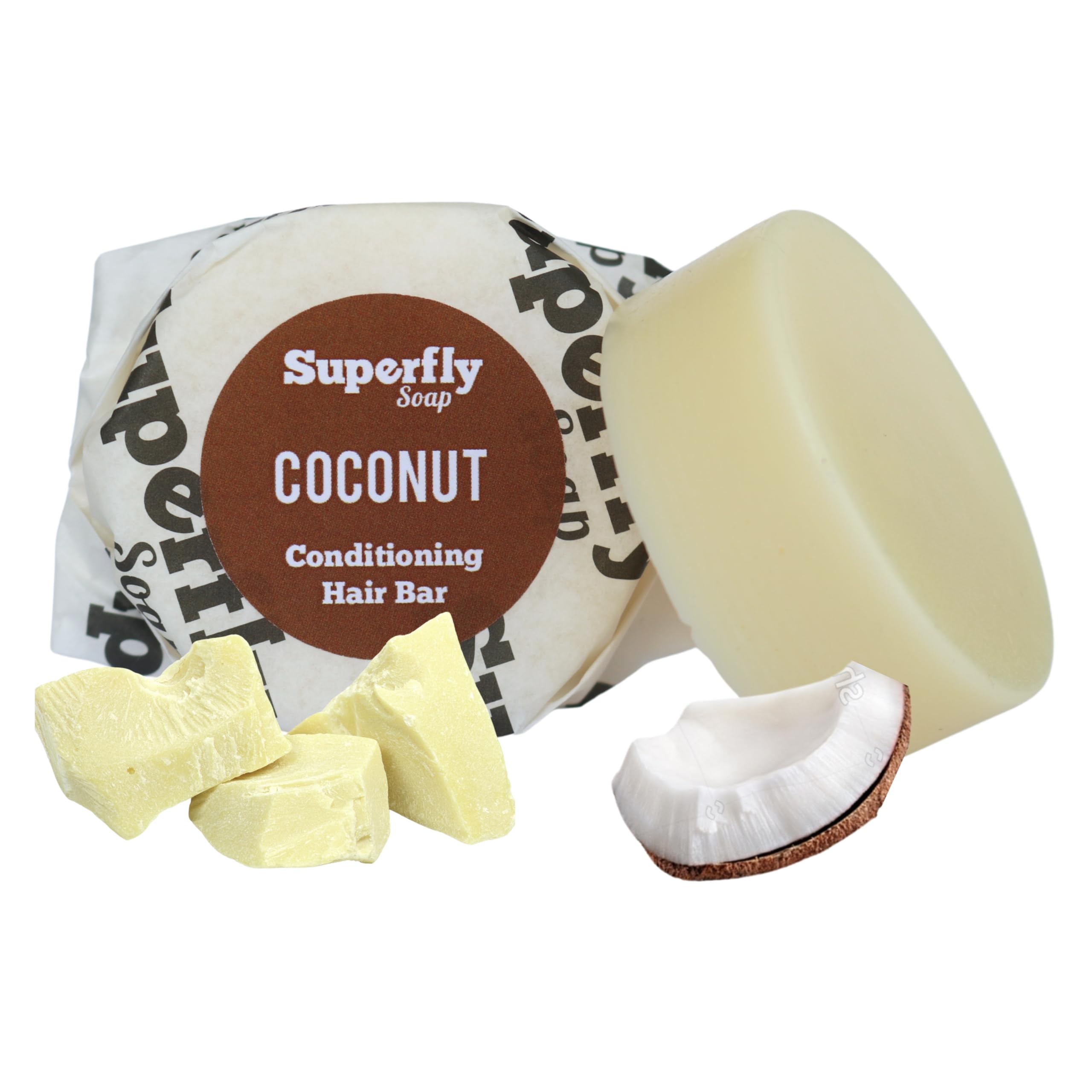 Hair Conditioner Bar by Superfly Soap, Coconut Fragrance. Natural, Vegan Ingredients. Plastic Free, Solid Conditioner Bar for Hair