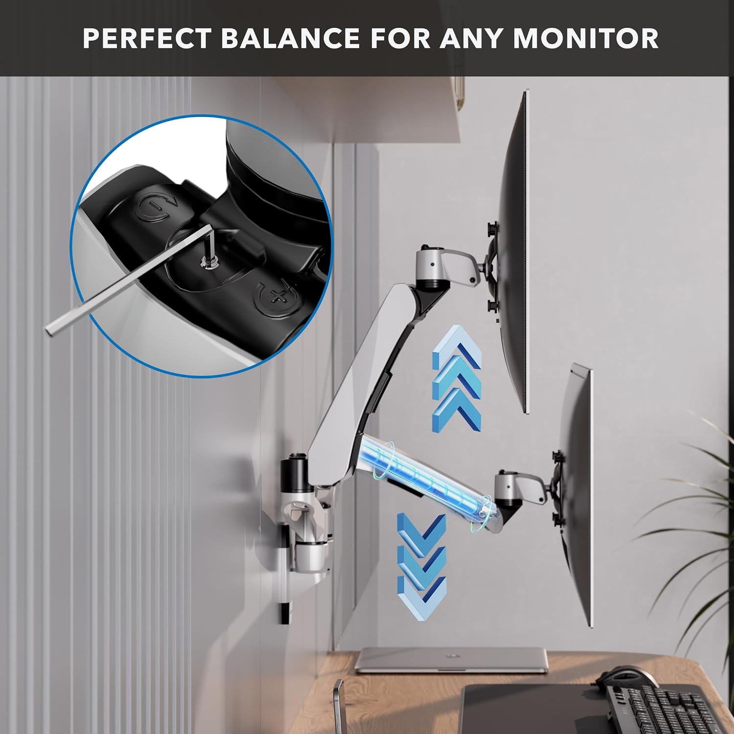 Mount-It! CLiX Dual Monitor Wall Mount Gas Spring Arms, TAA-Compliant Monitor Wall Mounts for 2 Monitors 13-32" up to 19.8 lbs Each, VESA 75 100, Effortless Height Adjustable, Premium Aluminum, Silver