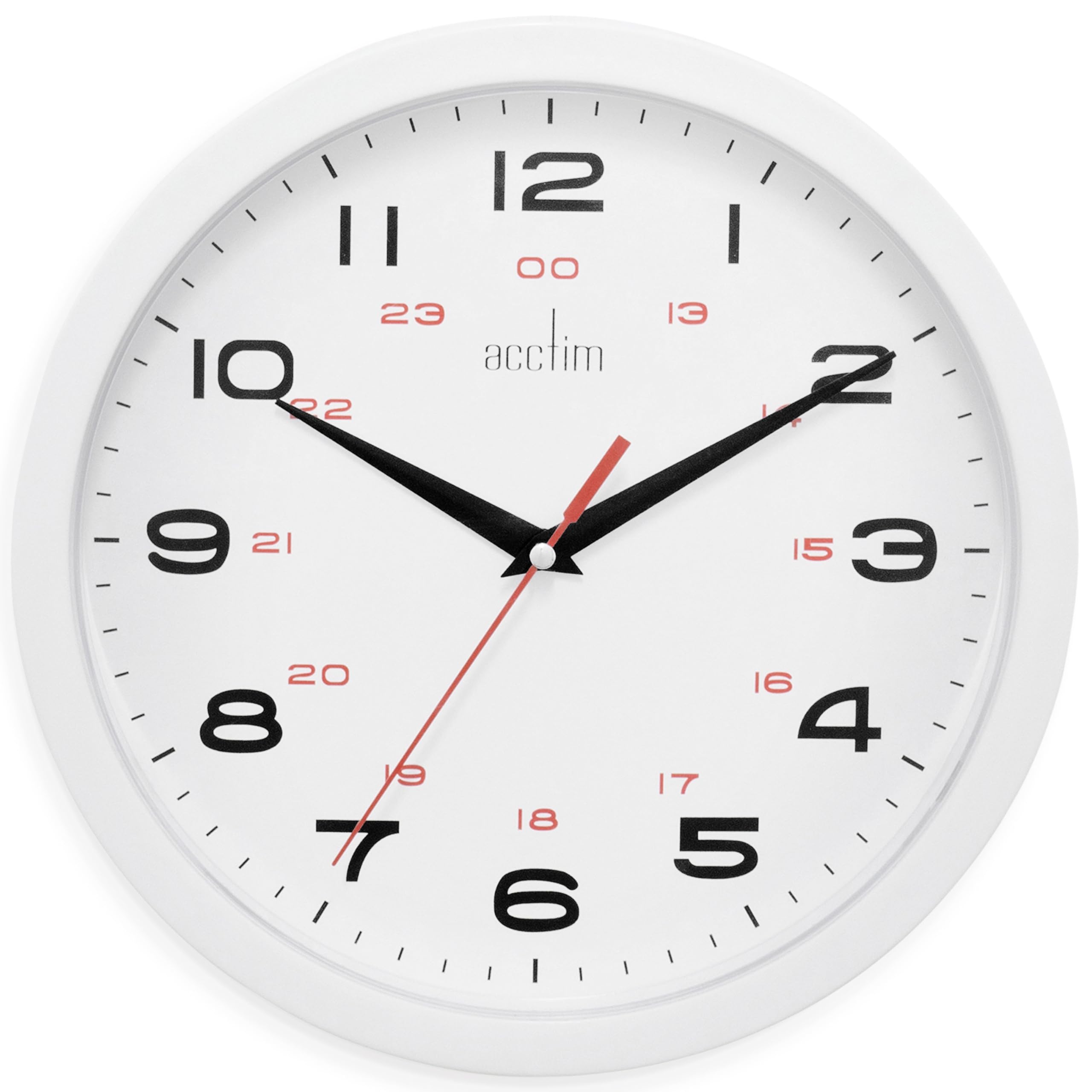 Acctim White Aylesbury Kitchen Wall Clock Quartz 12/24 Hour Dial 25Cm