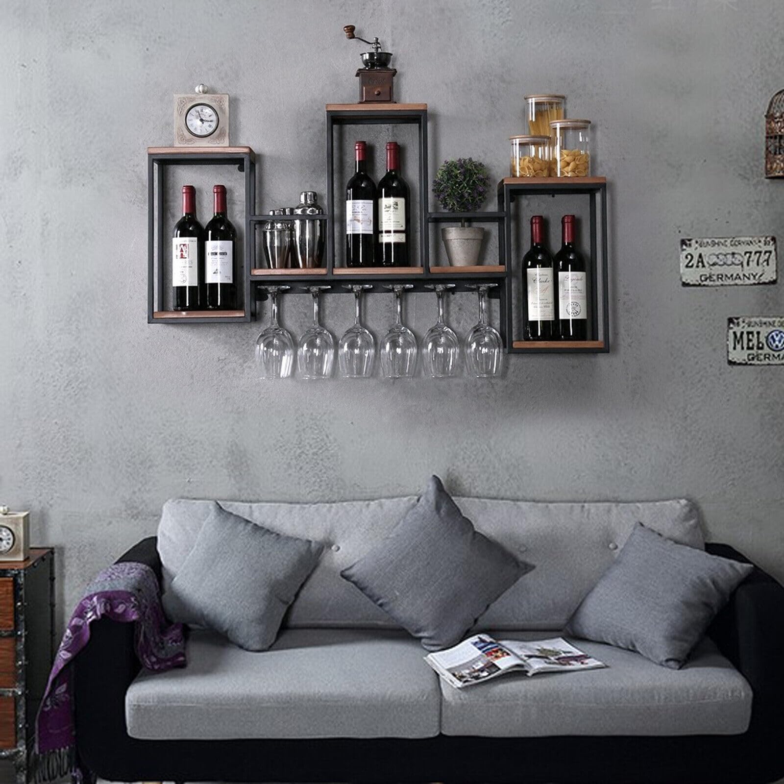 Estantería de Pared para Vino - Soporte para Botellas de Cristal y Madera