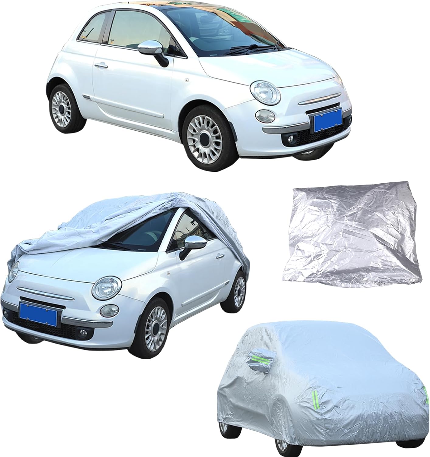 Car Cover Waterproof All Weather Compatible with Fiat 500/500 Abarth 2011-2022，Car Cover Sun Hail UV Snow Dust Protection Cover Exterior Accessories (Silver)