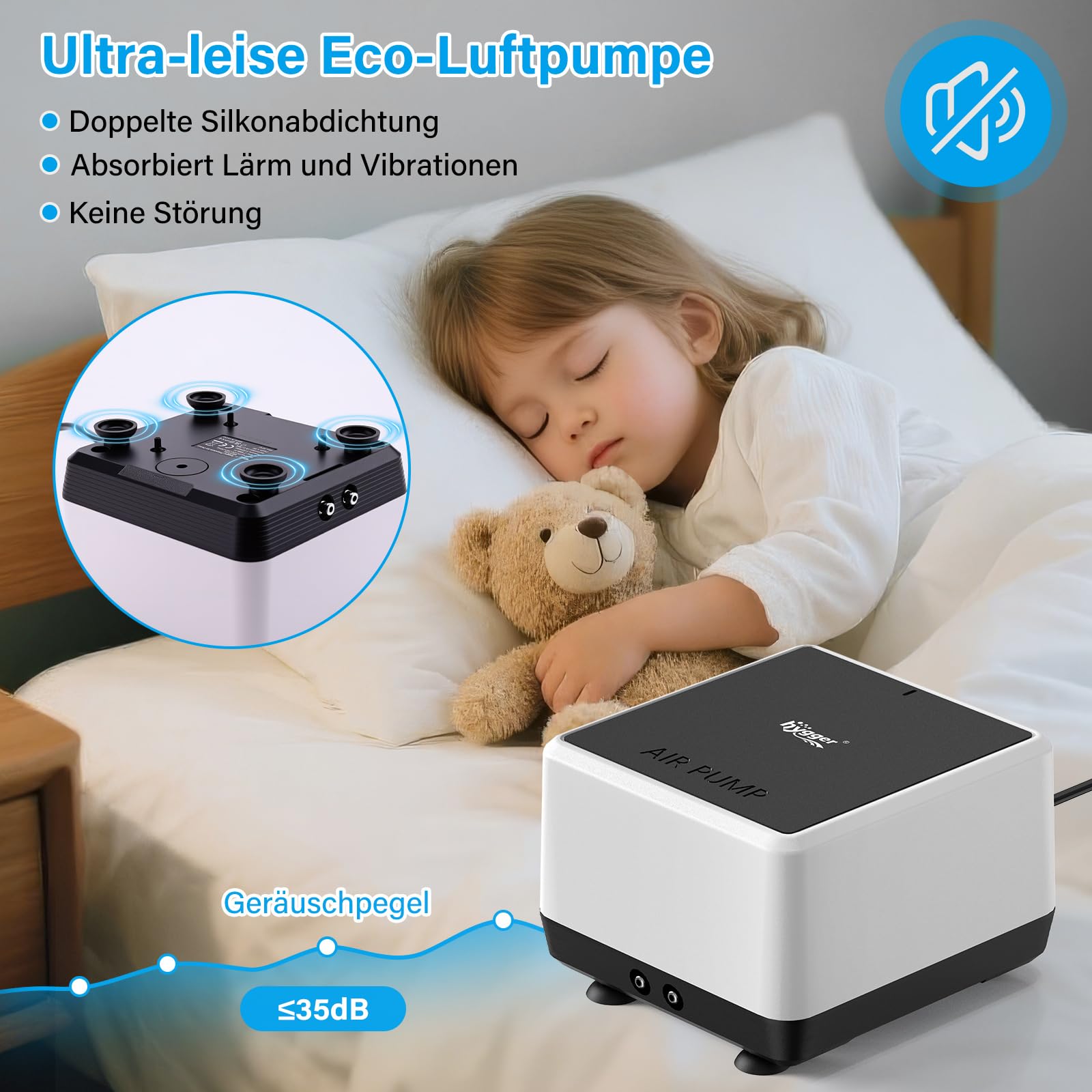 hygger Aquarium Luftpumpe Regelbare Sauerstoffpumpe Aquarium Leise, ≤35dB, 2 Luftauslässen, Teich Sauerstoffpumpe Pumpe Luft Fisch Tank Luftpumpe für Aquarien mit Allem Zubehör