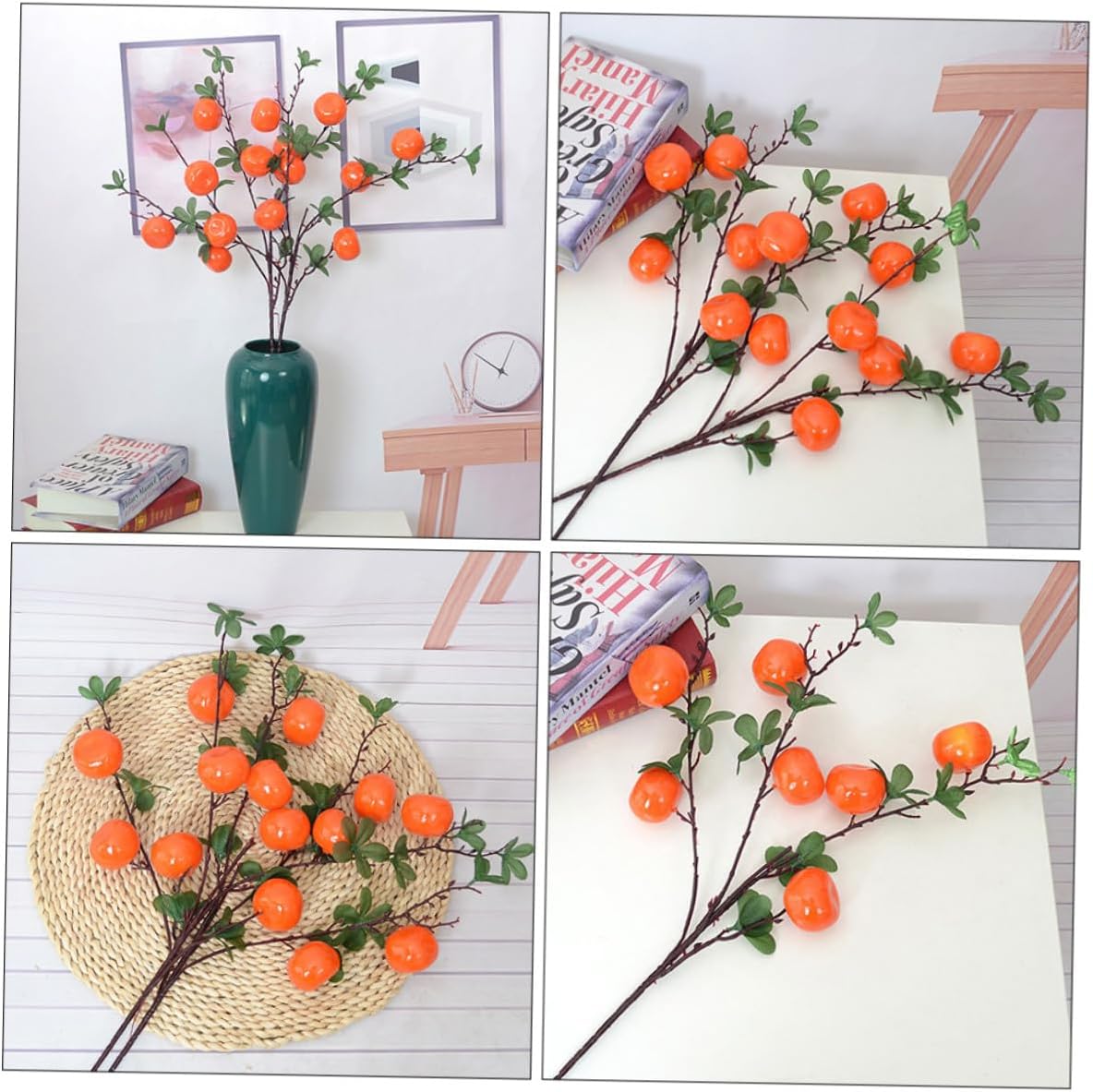SEWACC Artificial Orange Branch Decoration 7-Head Lifelike Fake Fruits with Leaves Plastic Tabletop Fruit Branch for Home and Living Room Décor