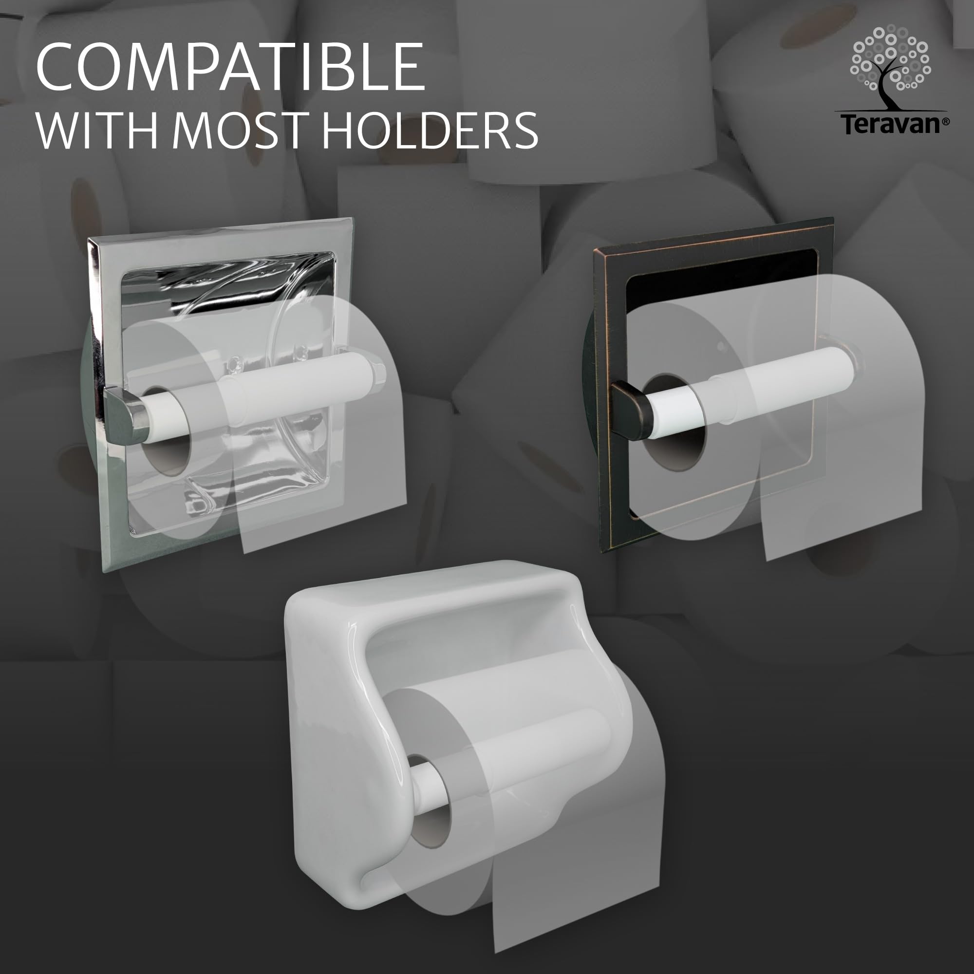 Spring Action - Rodillos de repuesto para papel higiénico, color blanco, paquete de 2 husillos, extremos escalonados para un ajuste seguro, rotación suave, compatibilidad universal, 5