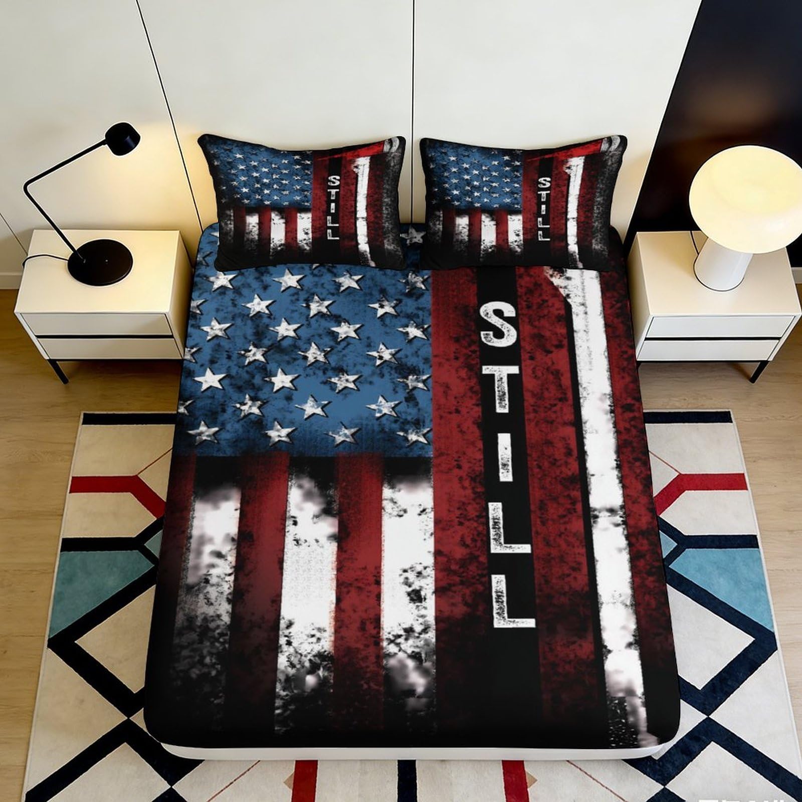 3D Printed American Flag Fitted Sheet Microfiber Soft Durable 3D Printed Vintage USA Bed Cover for Bedroom Dormitory Guest Room Mattress Protection 140x200x25cm