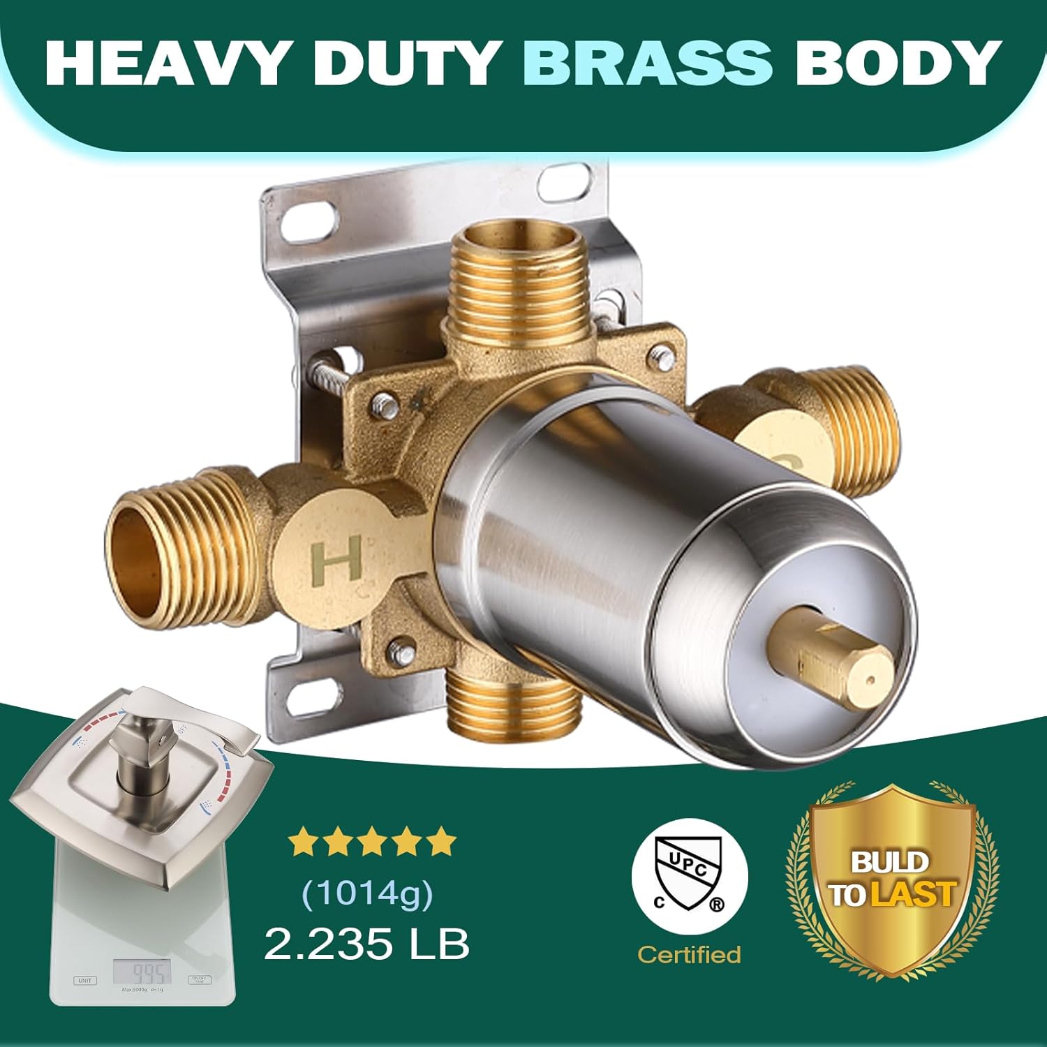 2 Way Shower Diverter Mixing Valve, Dual-Function Pressure Balance Shower Control Brass Rough-In Mixer 1/2" NPT Connection, Single Handle Brushed Nickel Shower Trim Kit