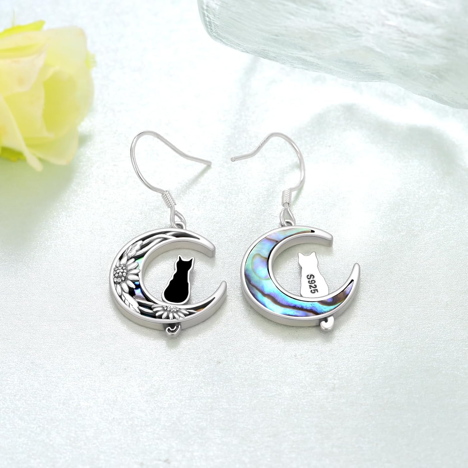 Black Cat Earrings for Women Sterling Silver Black Cat Dangle Earrings Halloween Black Cat Jewelry for Women Cat Lovers - Image 3