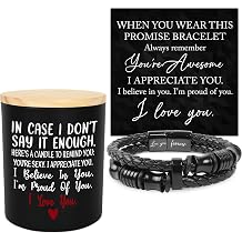 TEEZWONDER Anniversary Wedding Gifts for Men - Long Lasting Vanilla Lavender Candle 10 oz & Double-Row Black Braided Leather Bracelet - Father's Day Birthday Romantic Gifts for Him Husband Boyfriend
