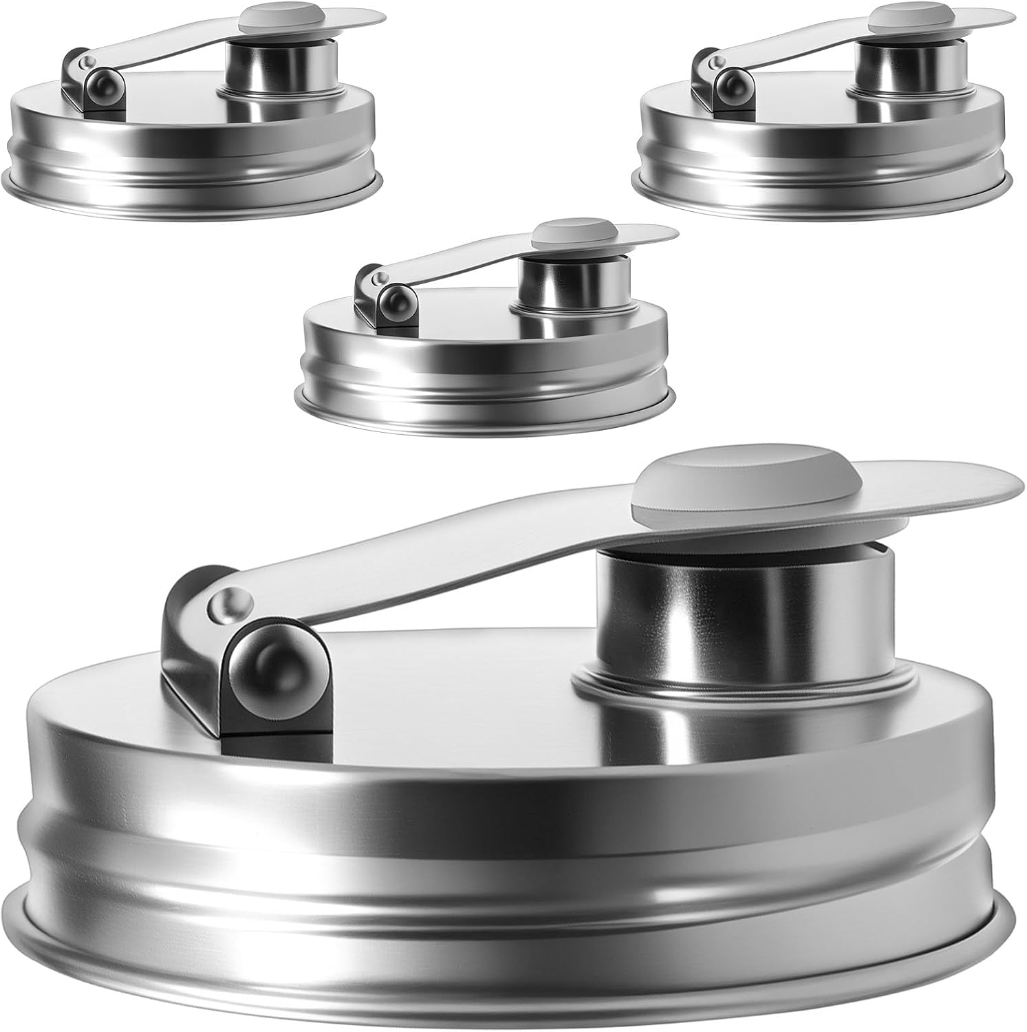 4Pcs Mason Can Lid, 304 Stainless Steel Regular Mouth Pour Flip Cap Lids for Mason Jars, Silicone Plug Nozzle Sealing Lid Dishwasher Safe for 2.76 Inch(silver,4)