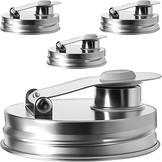 4PCS Mason Jar Can Lid, 304 Stainless Steel Wide Mouth Pour for Mason Jar Lids, Silicone Plug Nozzle Sealing Lid,2.76 Inch Wide,Airtight for Drinking Salad Dressing & Food Storing