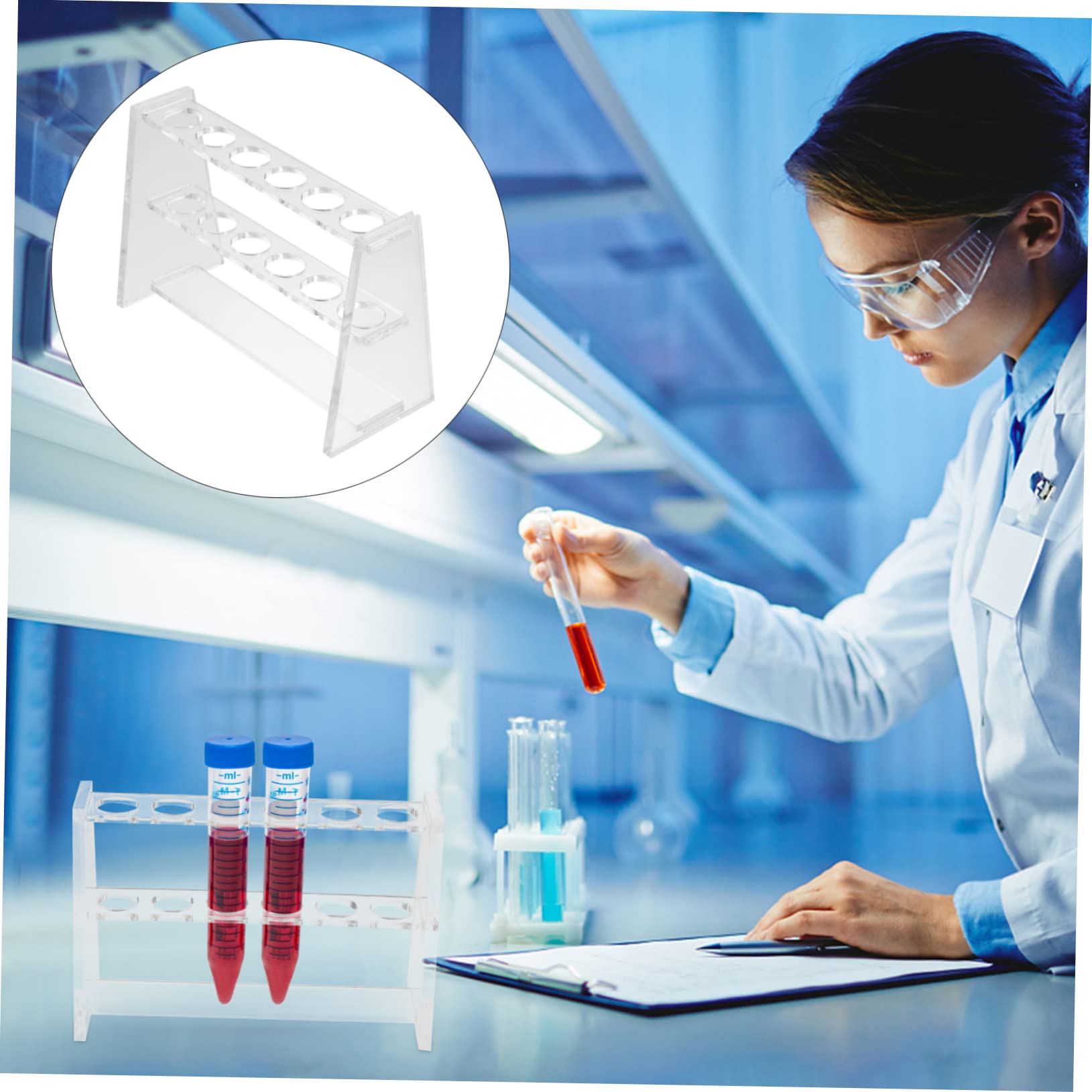 CIYODO 2Pcs Transparent Test Tube Rack Slots Experiment Test Tube Holder for Tubes Double Design for Lab Use