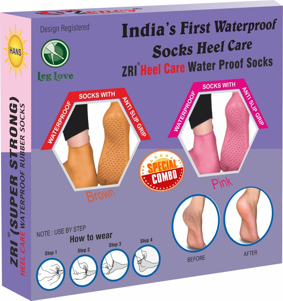 Zency Rubber Industry Pink M And Brown M Size Combo Waterproof Socks For Heel Care