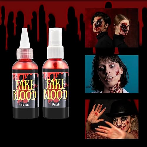 Miniatura 7 de Paquete de 2 unidades cada uno de 2.1 onzas en aerosol de sangre falsa de Halloween, realista, lavable, nueva salpicadura de sangre fresca, sangre