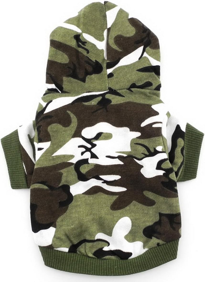 smalllee_Lucky_Store Army Green Hoodie Hooded Christmas T Tee Shirt Small Dog Clothes Costume - Green camo (Medium (Chest16.5 Back11))