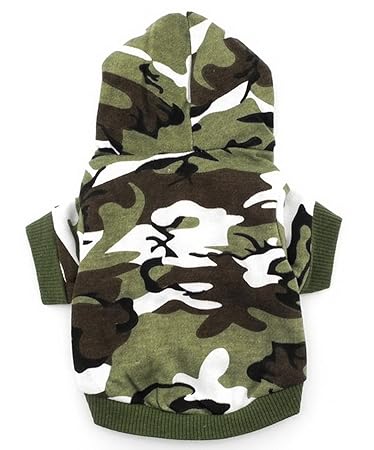 smalllee_Lucky_Store Army Green Hoodie Hooded Christmas T Tee Shirt Small Dog Clothes Costume - Green camo (Large (Chest19 Back13.5))