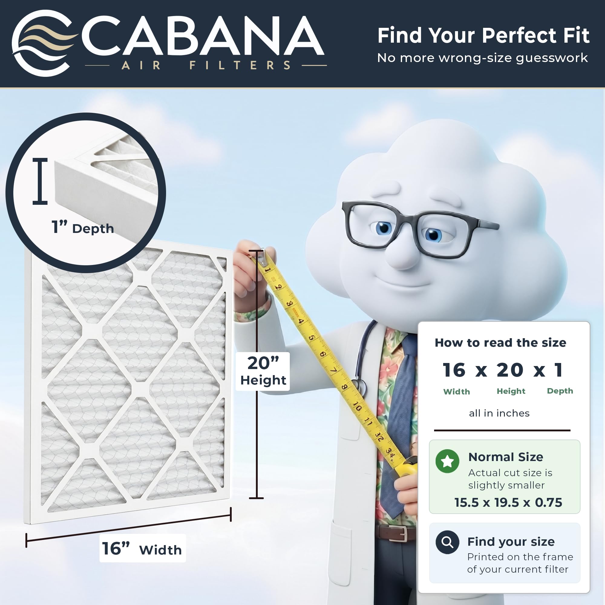 Cabana Filters Merv 5 AC Ofen-Luftfilter, Faltenfilter für den Innenbereich, HVAC-System-Filtration, Ersatz, erfasst unerwünschte Partikel, 6 Stück
