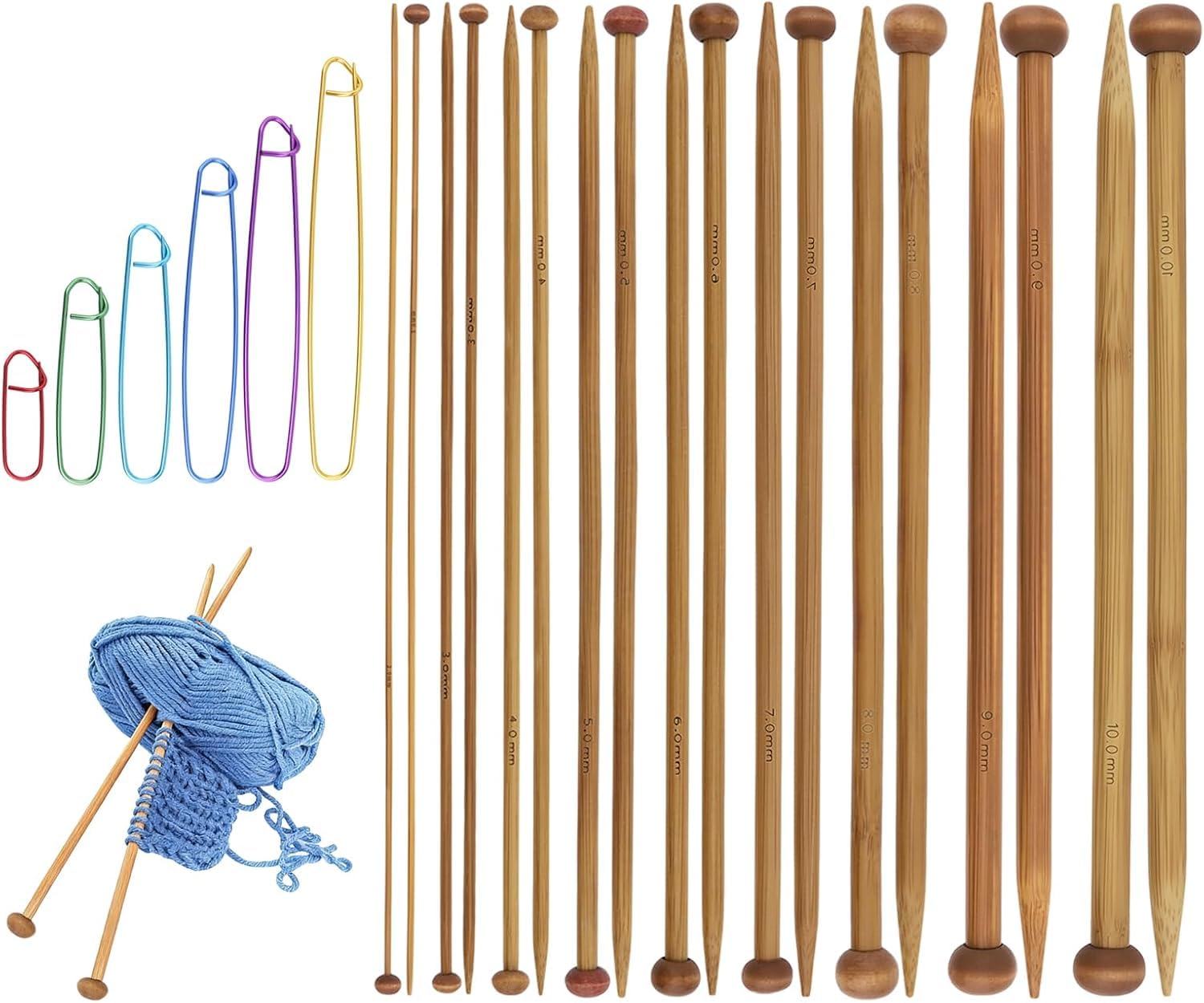 Bamboo Knitting Needles Set - 18 Needles + 6 Stitch Holders -1