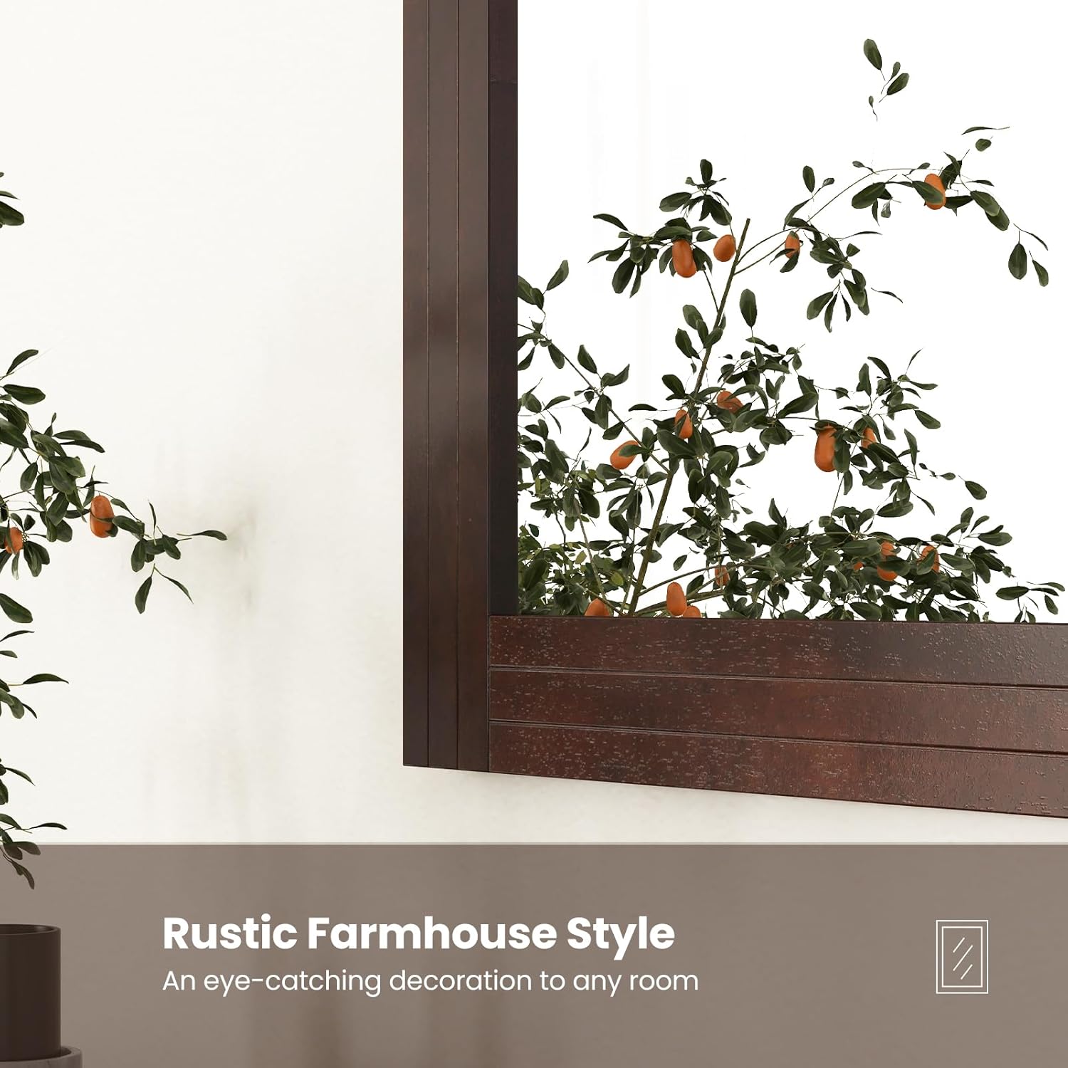 Tangkula 24" x 32" Wood Mirror for Wall, Wall Mounted Rectangular Decorative Mirror for Bathroom Living Room Vanity Entryway, Farmhouse Boho Rustic Wall Decoration