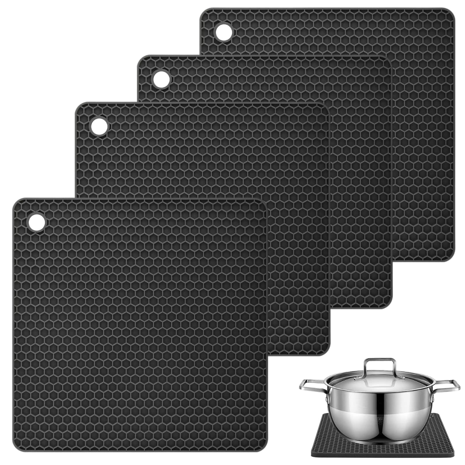 4 Pieces Silicone Mat for Pan Protectors 18 x 18cm Heat Proof Mat Non-Slip Trivets for Hot Pans Flexible Heatproof Square Mat Kitchen Worktop Protector Heat Resistant Silicone Coasters for Countertops