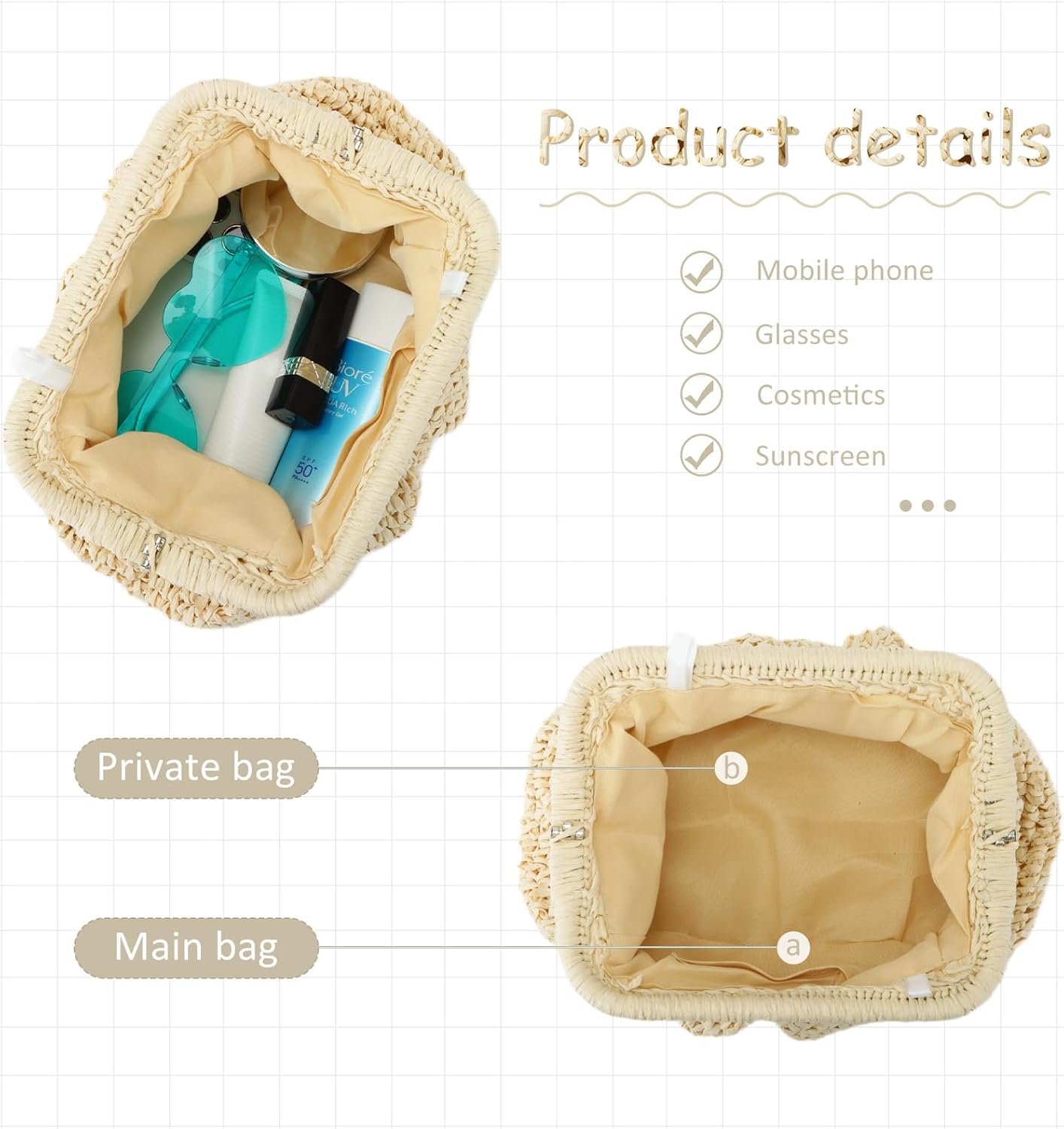 Emprier Straw Clutch Purses for Women Cloud Dumpling Pouch Straw Crossbody Shoulder Handbag Summer Beach Woven Bag - Image 4