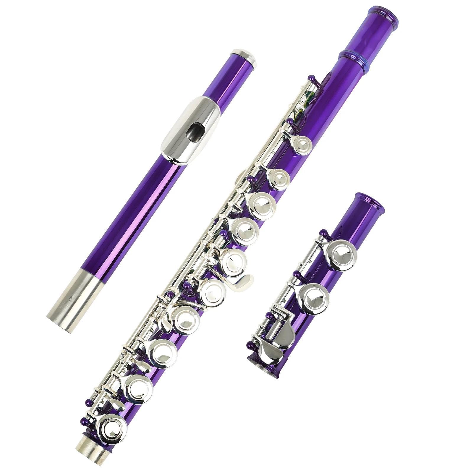flauto traverso 16 Fori Aperti Chiusi Chiave C Flauto Strumento Musicale Flauto Da Concerto Flauto Traverso Professionale Placcato Argento Con Chiave E(Purple)