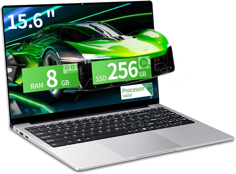 Laptop para jogos de 15,6 polegadas, processador N4000, 8 GB de RAM, SSD de 256 GB, notebooks, laptops, tela 1920 x 1080, WiF5, Mini HDMI, Win 11 Pro, laptops para estudantes, trabalho de negócios