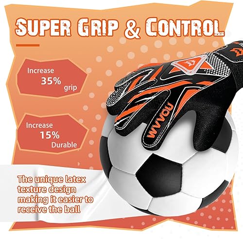 Miniatura 10 de Guantes de portero para niños y jóvenes, guantes de portero de fútbol con doble protección, guantes de fútbol antideslizantes, súper agarre