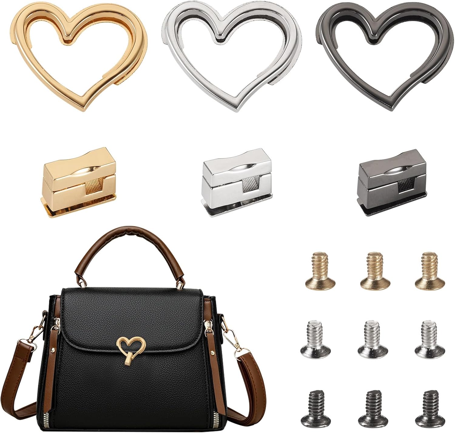 Craftdady 3 Sets Heart Purse Turn Lock Clutches Closures Love Heart Metal Purse Twist Lock Twist Fastener Clutches Closures Hardware for Bag Handbag DIY Craft