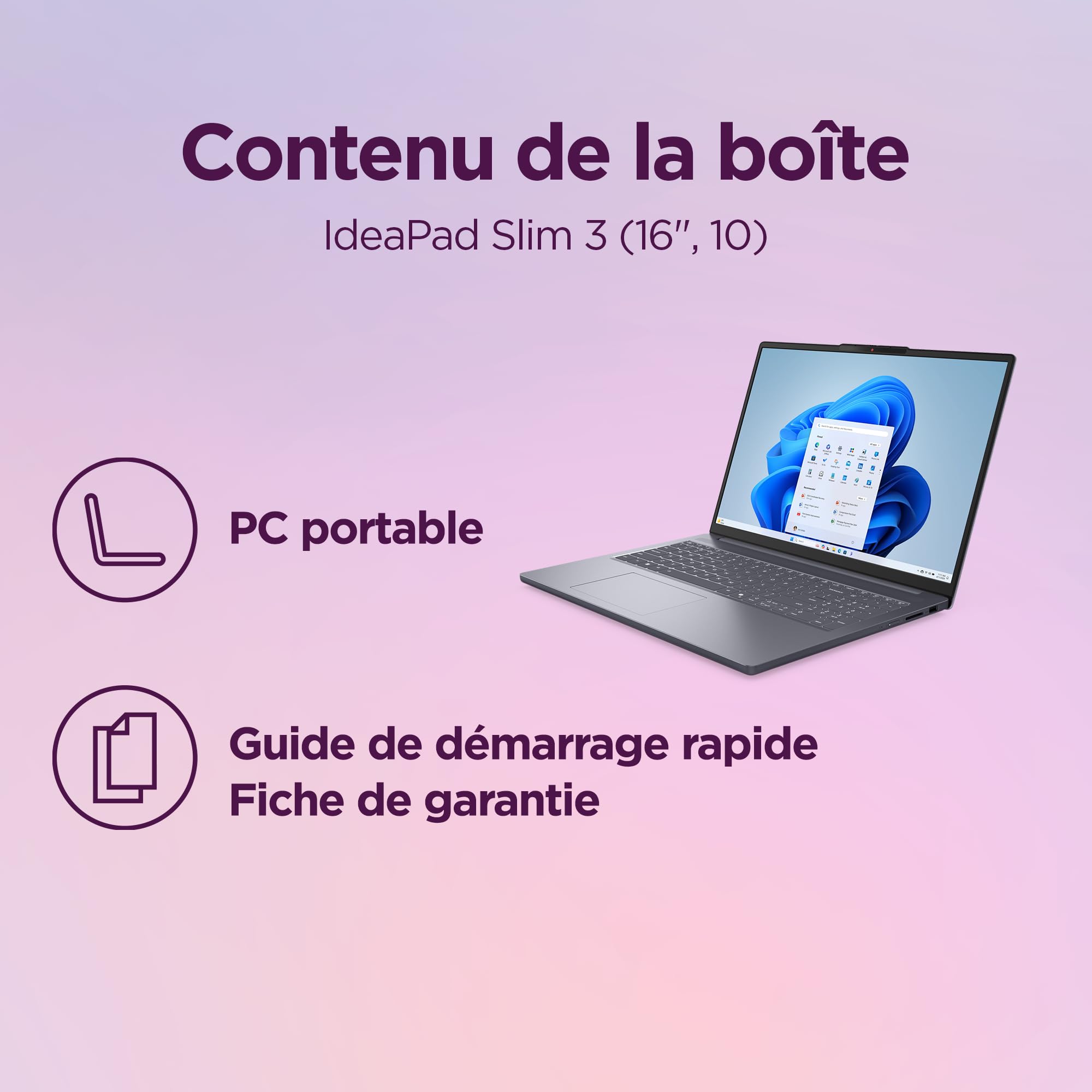 Lenovo IdeaPad Slim 3 16ARP10 - Ordinateur Portable 16'' WUXGA (AMD Ryzen 5 150, RAM 16Go, SSD 512Go, AMD Radeon 660M Graphique, Windows 11 Home) Clavier AZERTY Français - Luna Gris