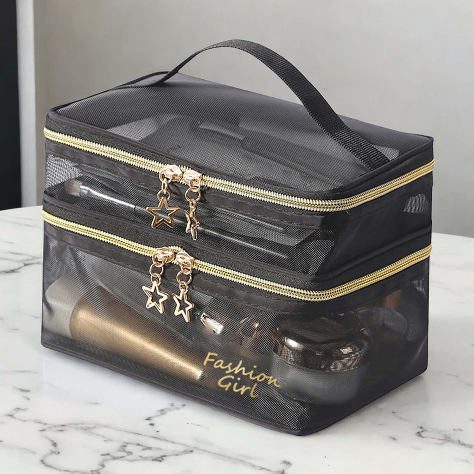 2 Pezzi Organizer per Trucchi Trasparente Borsa Impermeabile con Cerniera Resistente Custodia Grande Multiuso Portatile Leggera per Bagno E Casa, 4 pezzi