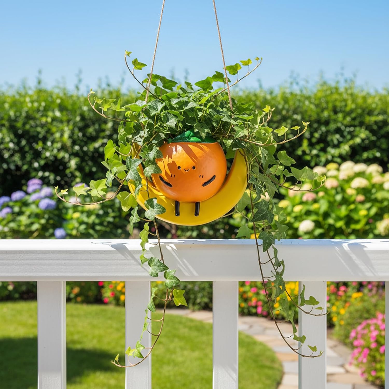 Cute Swing Hanging Planters for Indoor Plants Orange & Banana Shaped Small Plant Hanger for Succulent String of Pearls Decorative Resin Hanging Planters for Outdoor Plants with Drainage Hole