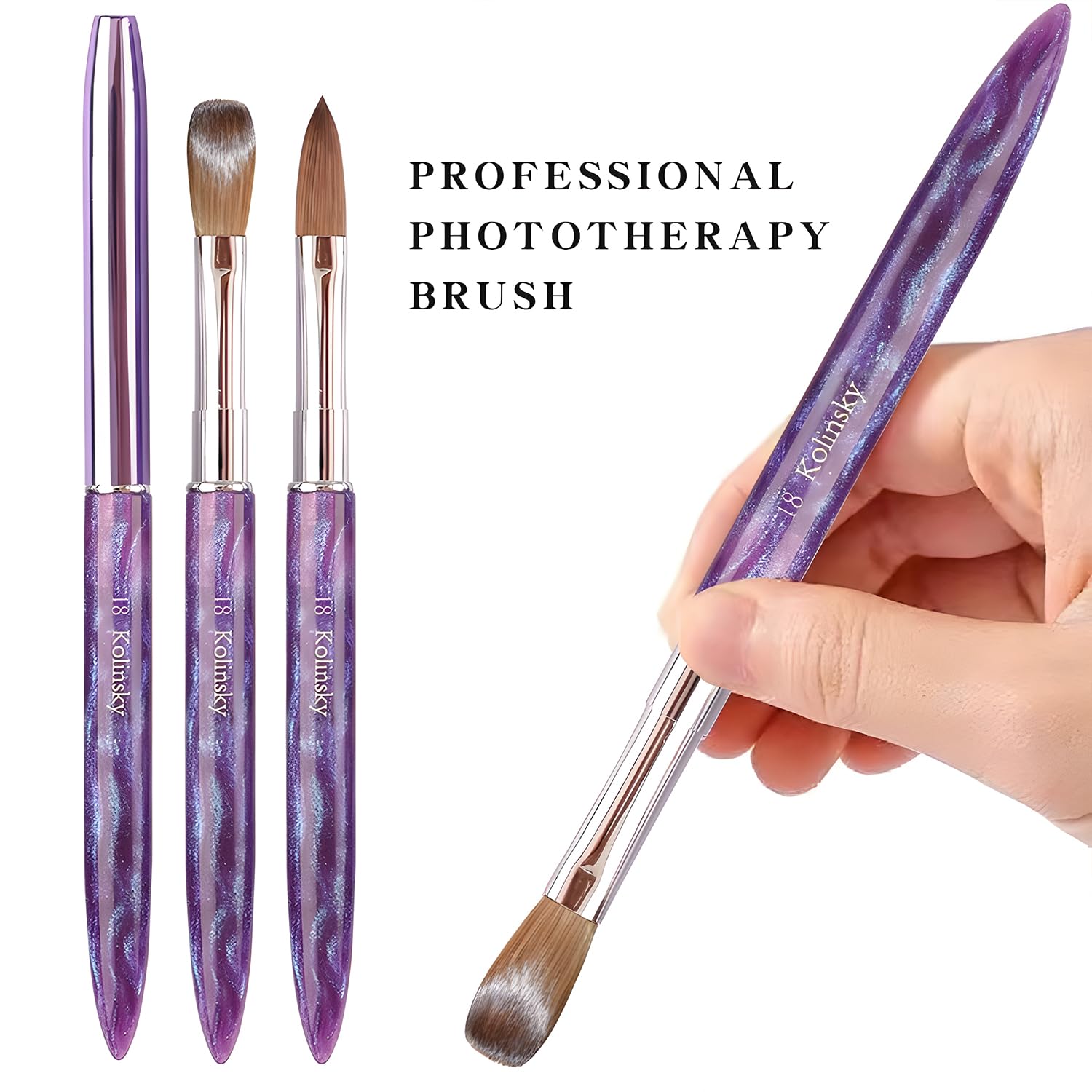 Acrylic Nail Brush Size 16, 100% Pure Kolinsky Nail Art Brushes Sturdy Handle Oval Shaped Acrylic Powder Nail Design Tools for Professional Manicure DIY Home Salon (Purple)