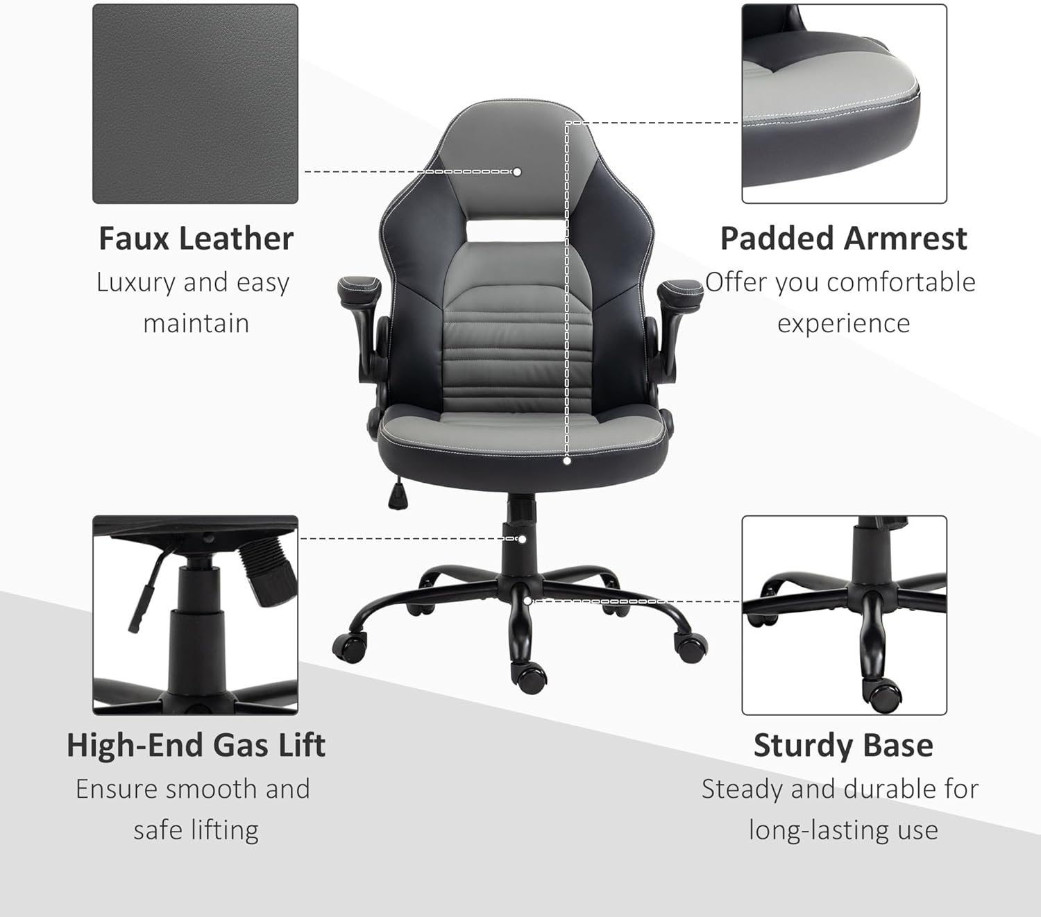 28x35x49in 335lb Premium Gaming Chair with Adjustable High-Back Lumbar Support with 360-Degree Swivel Flip-Up Armrest Caster Wheels Silver