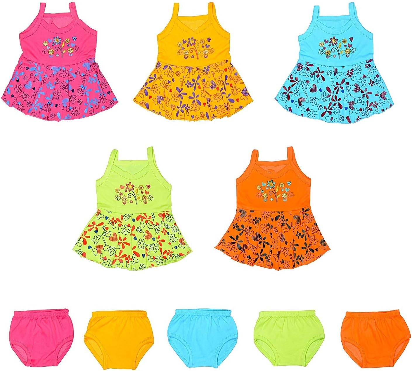 Rebizo New Born Baby Girl's Mini Frock Combo Pack (Set of 5) , 0-3 Months , Multicolour